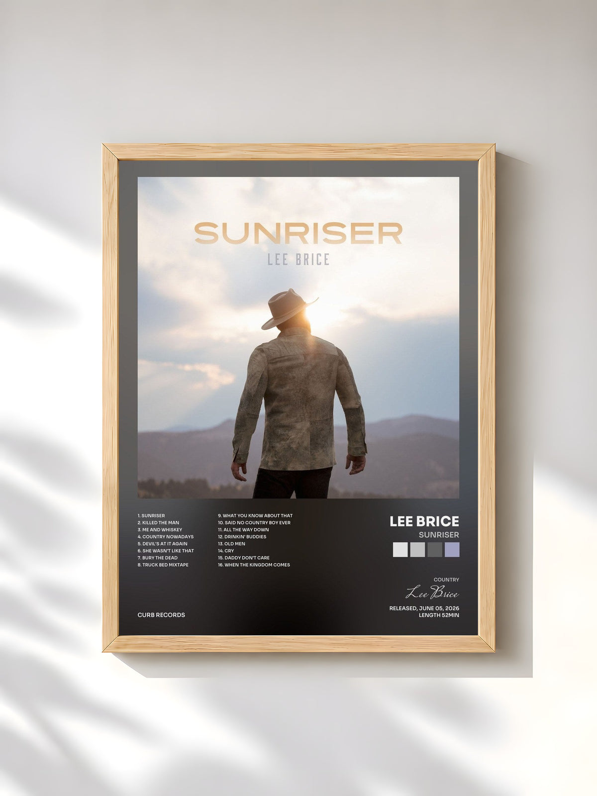 #bois Tableau de l'album Sunriser de Lee Brice, cadre en bois brut, imprimé et encadré en France