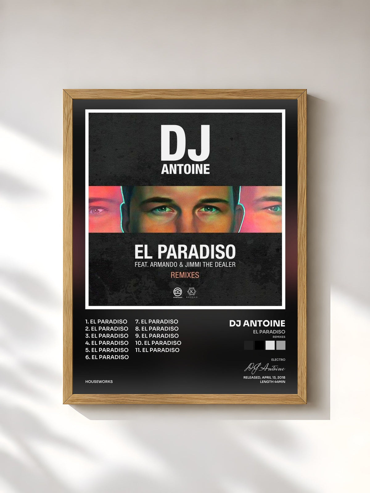 #bois Tableau de l'album El Paradiso (Remixes) de DJ Antoine, cadre en bois brut, imprimé et encadré en France