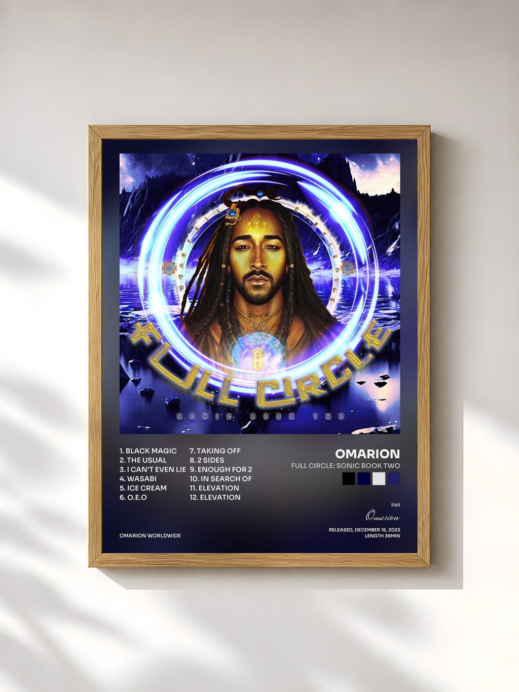 #bois Tableau de l'album Full Circle: Sonic Book Two de Omarion, cadre en bois brut, imprimé et encadré en France