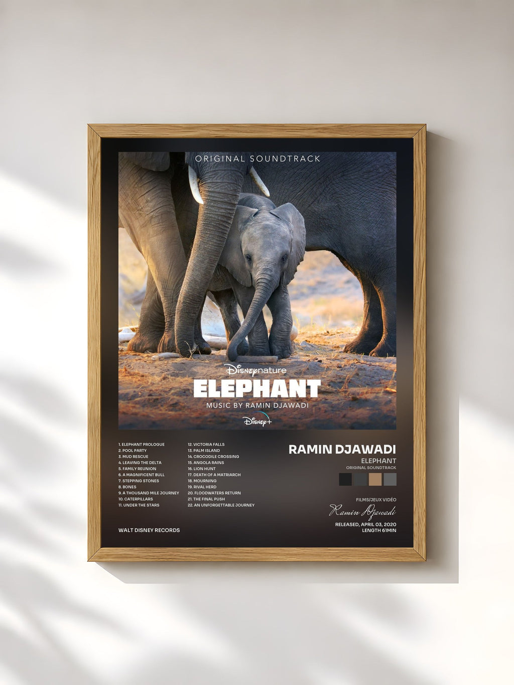 #bois Tableau de l'album Elephant (Original Soundtrack) de Ramin Djawadi, cadre en bois brut, imprimé et encadré en France