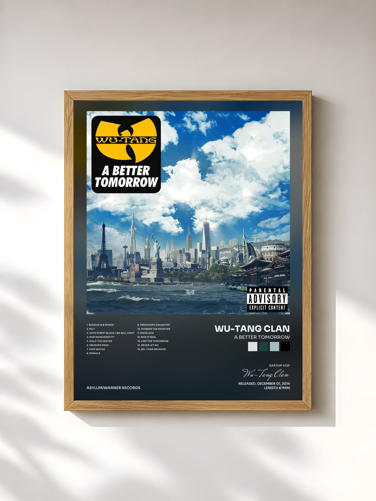 #bois Tableau de l'album A Better Tomorrow de Wu-Tang Clan, cadre en bois brut, imprimé et encadré en France