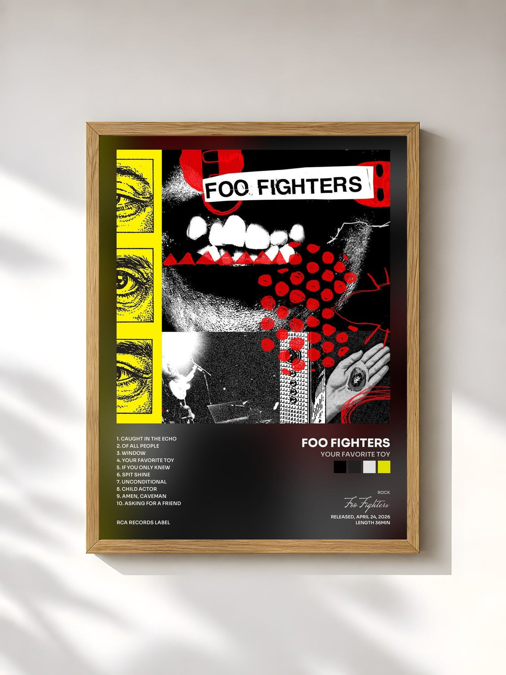 #bois Tableau de l'album Your Favorite Toy de Foo Fighters, cadre en bois brut, imprimé et encadré en France