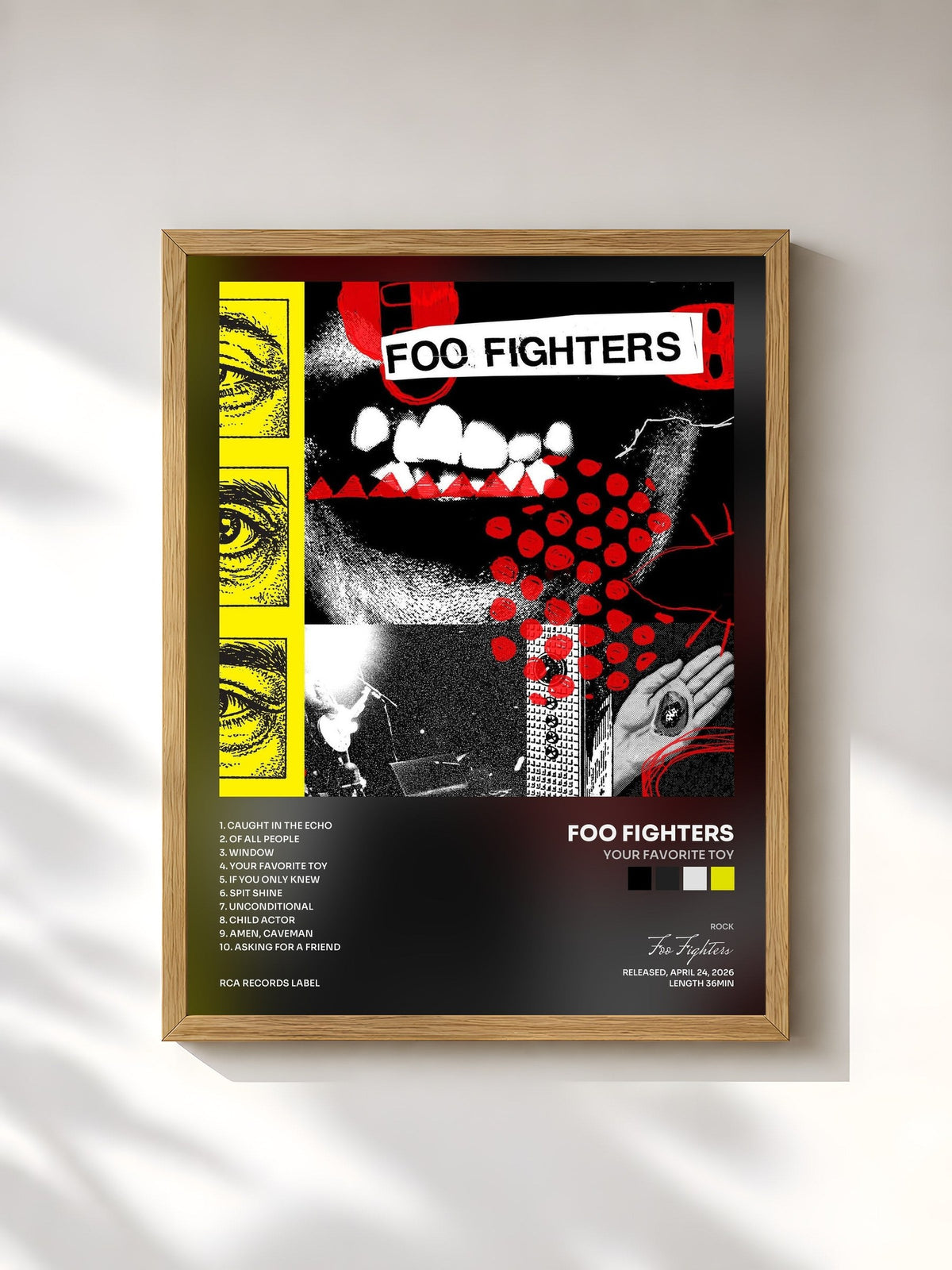 #bois Tableau de l'album Your Favorite Toy de Foo Fighters, cadre en bois brut, imprimé et encadré en France