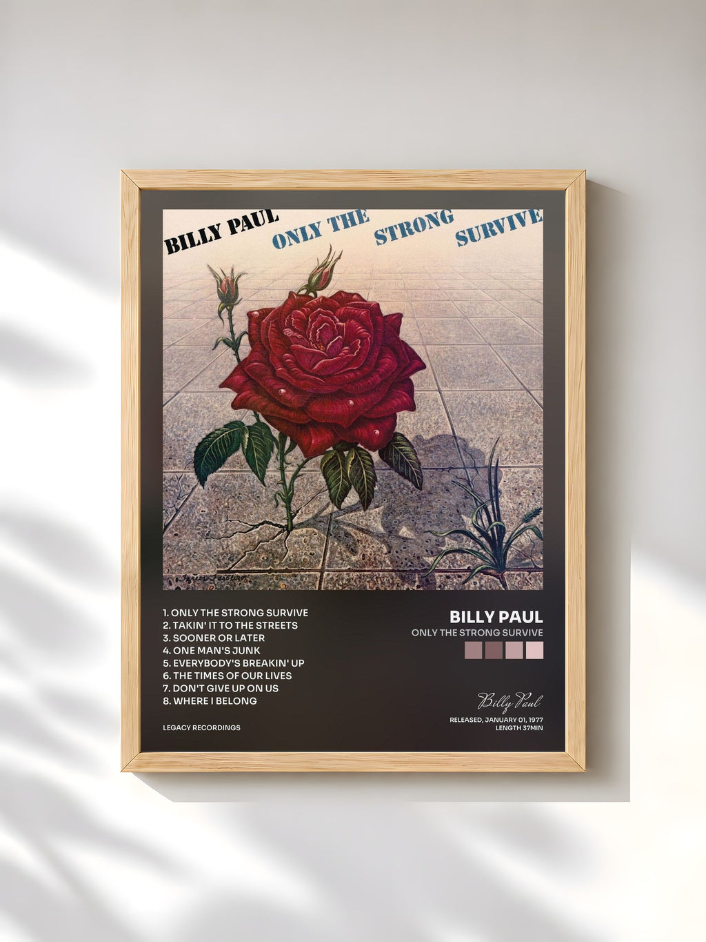 #bois Tableau de l'album Only The Strong Survive de Billy Paul, cadre en bois brut, imprimé et encadré en France
