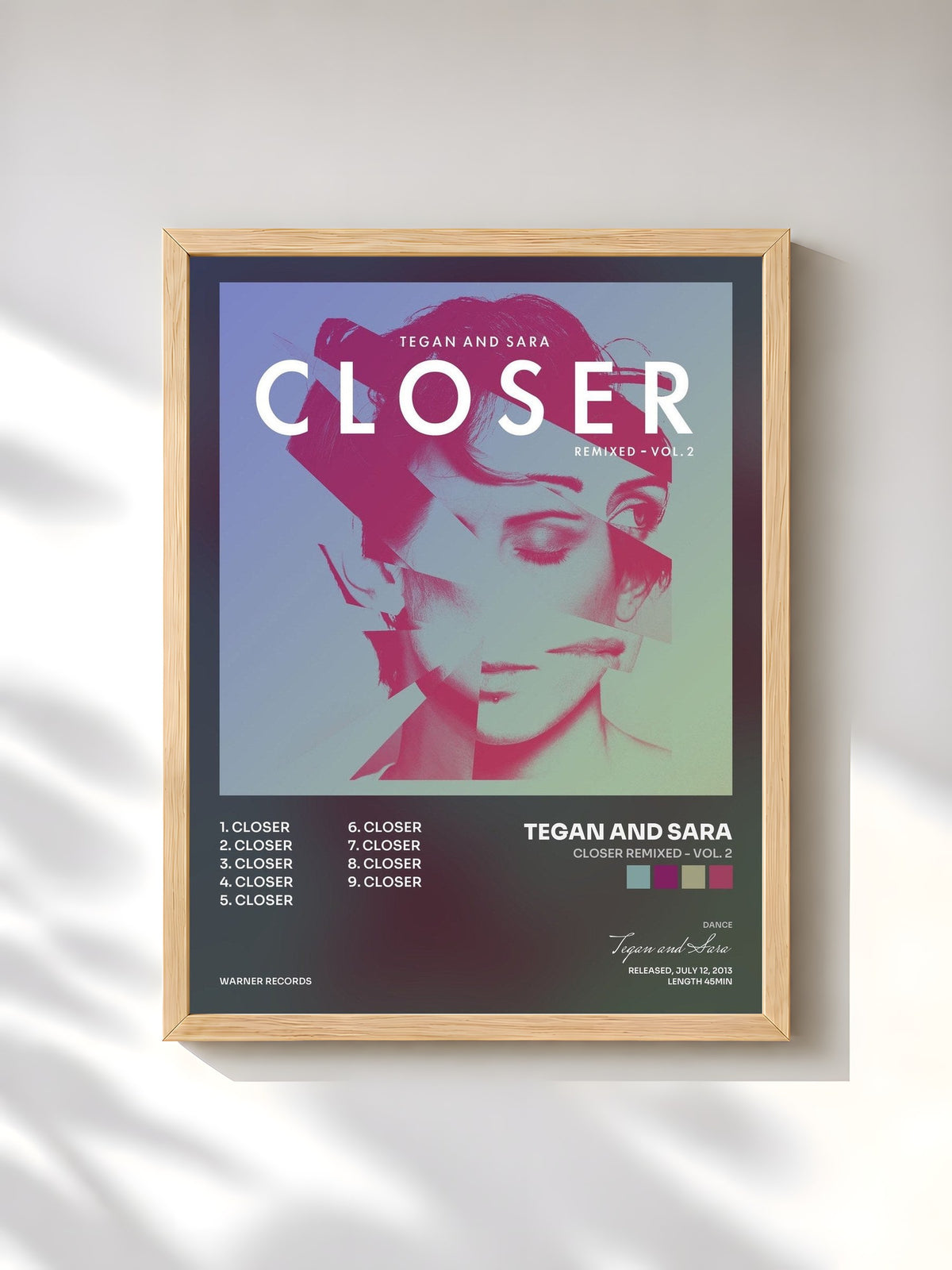 #bois Tableau de l'album Closer Remixed - Vol. 2 de Tegan and Sara, cadre en bois brut, imprimé et encadré en France
