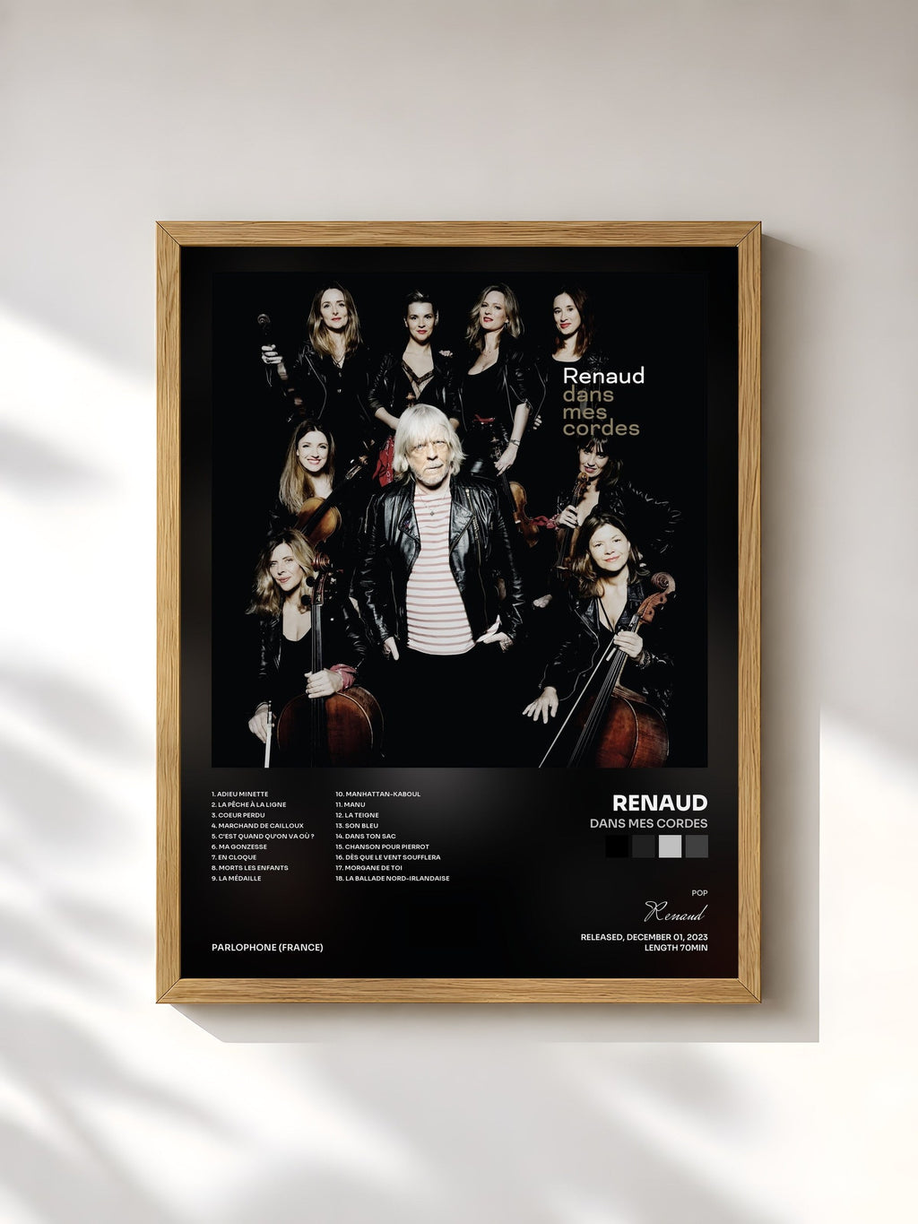 #bois Tableau de l'album Dans mes cordes de Renaud, cadre en bois brut, imprimé et encadré en France