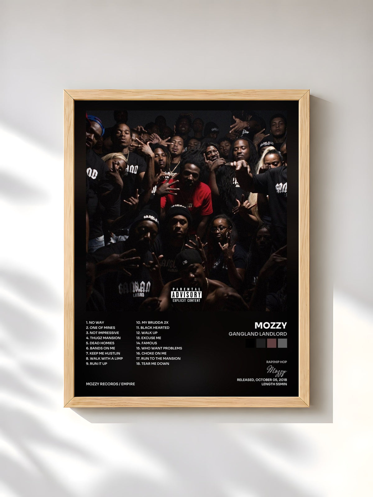 #bois Tableau de l'album Gangland Landlord de Mozzy, cadre en bois brut, imprimé et encadré en France