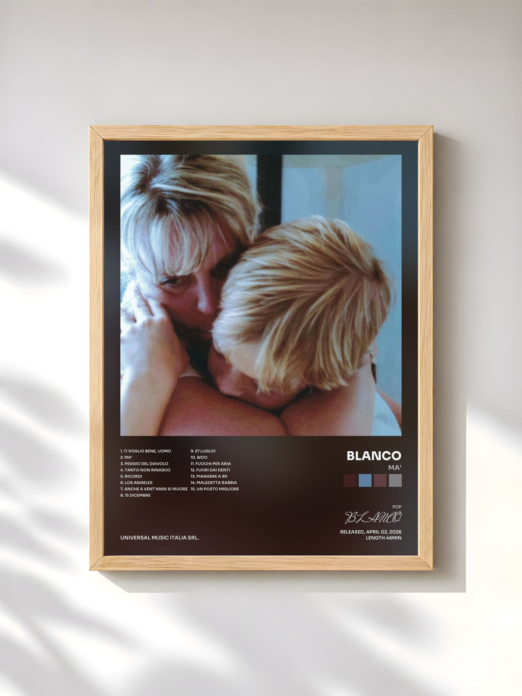 #bois Tableau de l'album Ma' de BLANCO, cadre en bois brut, imprimé et encadré en France