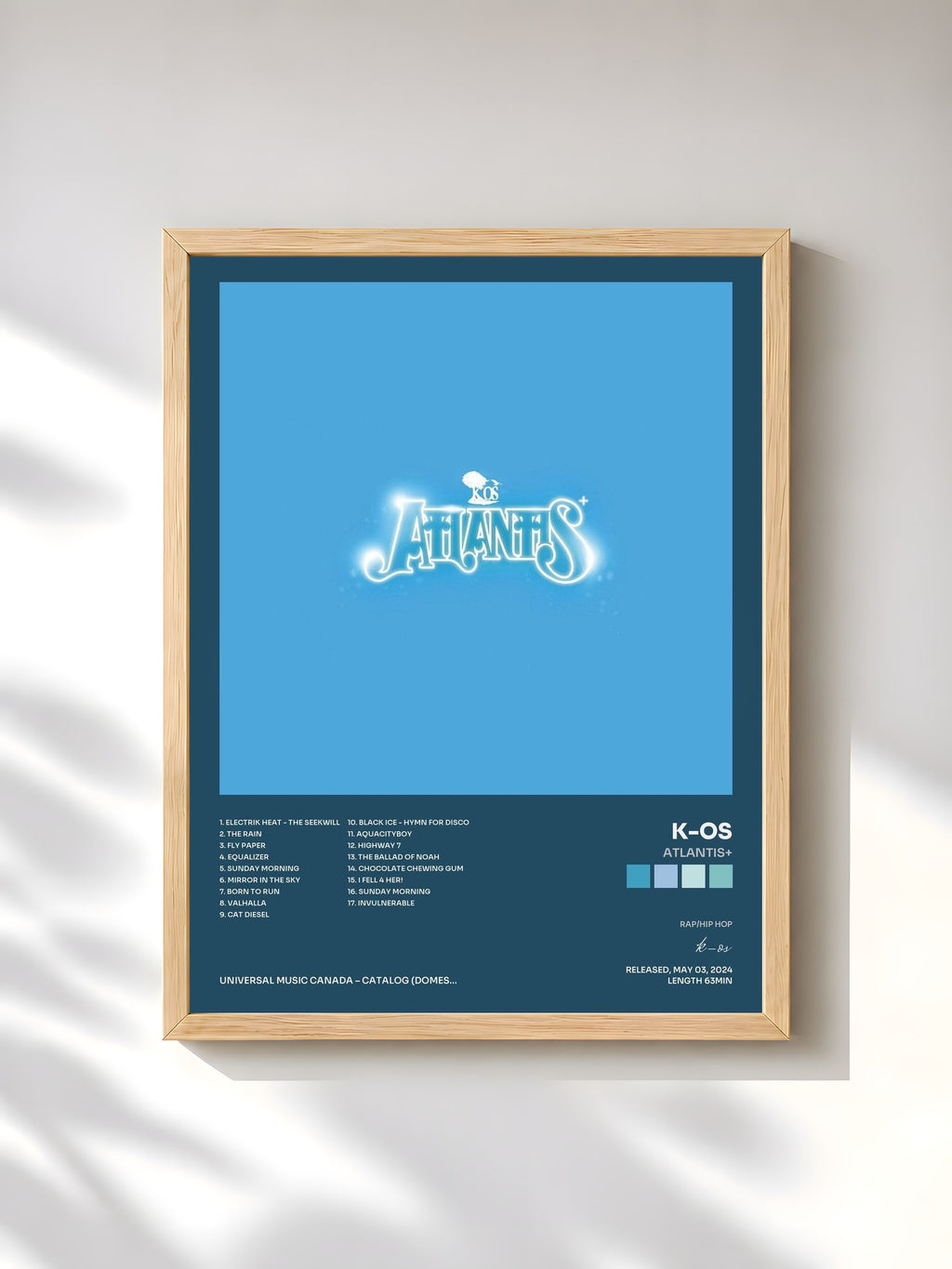 #bois Tableau de l'album Atlantis+ de k-os, cadre en bois brut, imprimé et encadré en France