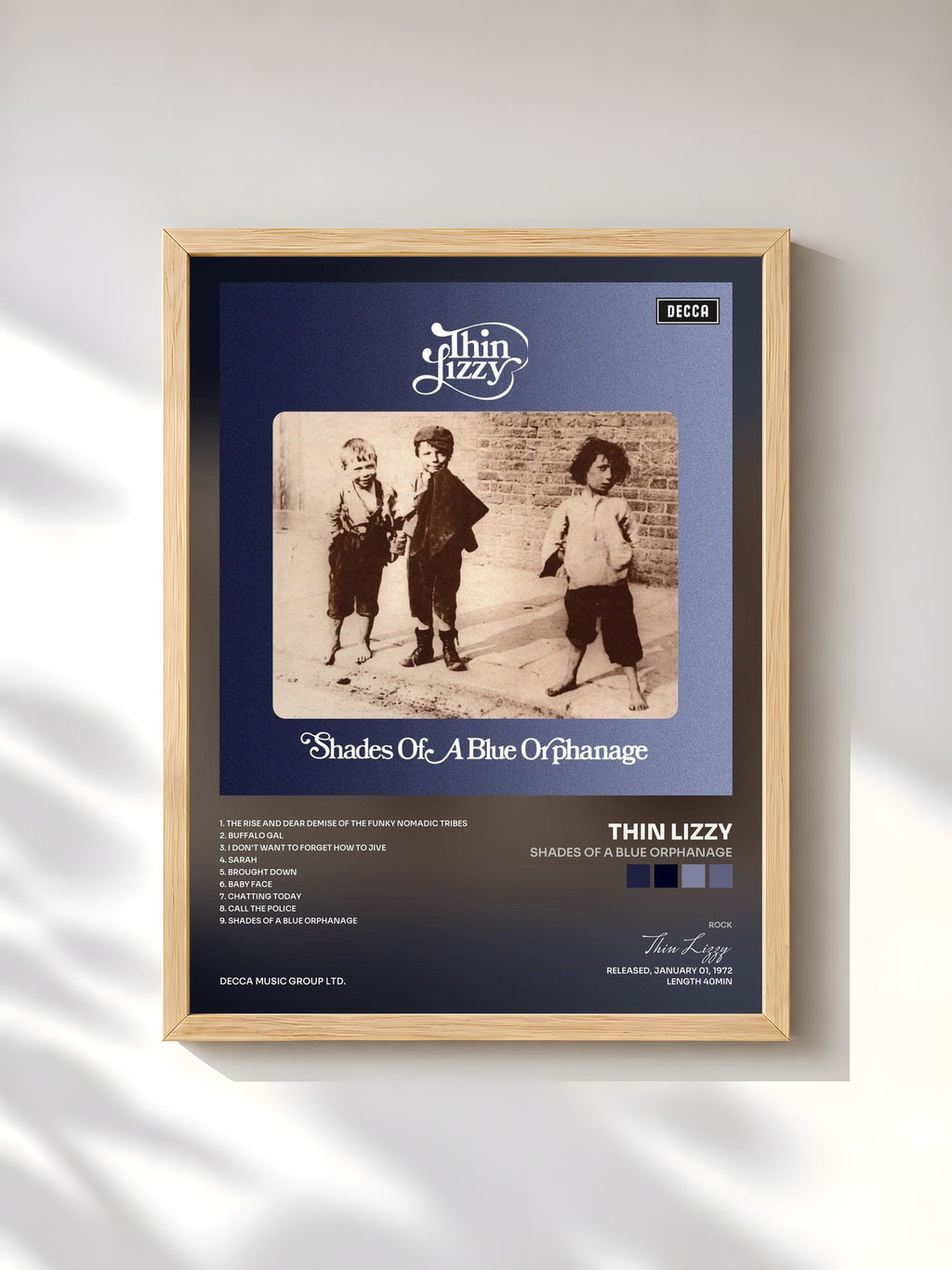 #bois Tableau de l'album Shades Of A Blue Orphanage de Thin Lizzy, cadre en bois brut, imprimé et encadré en France