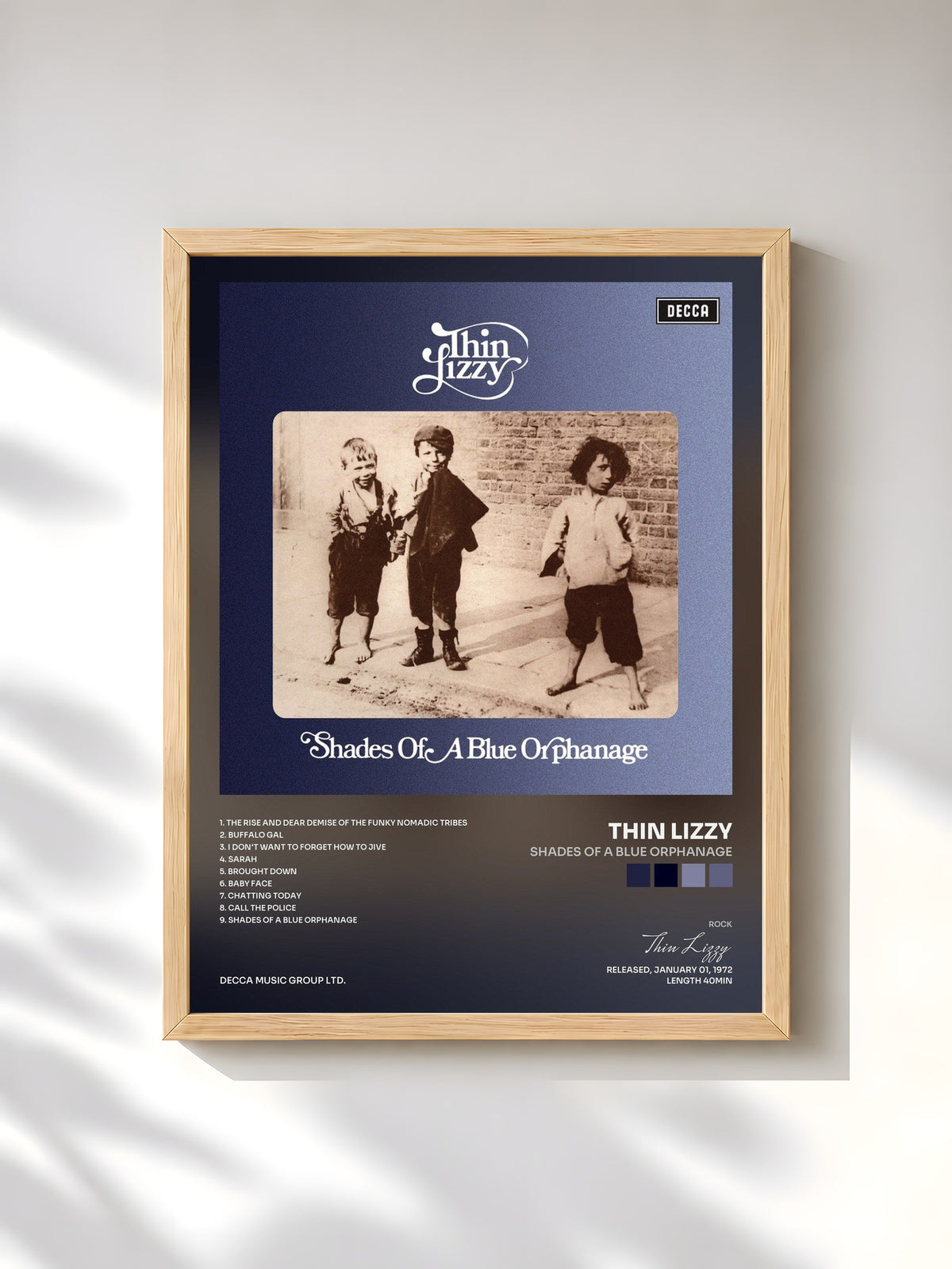 #bois Tableau de l'album Shades Of A Blue Orphanage de Thin Lizzy, cadre en bois brut, imprimé et encadré en France