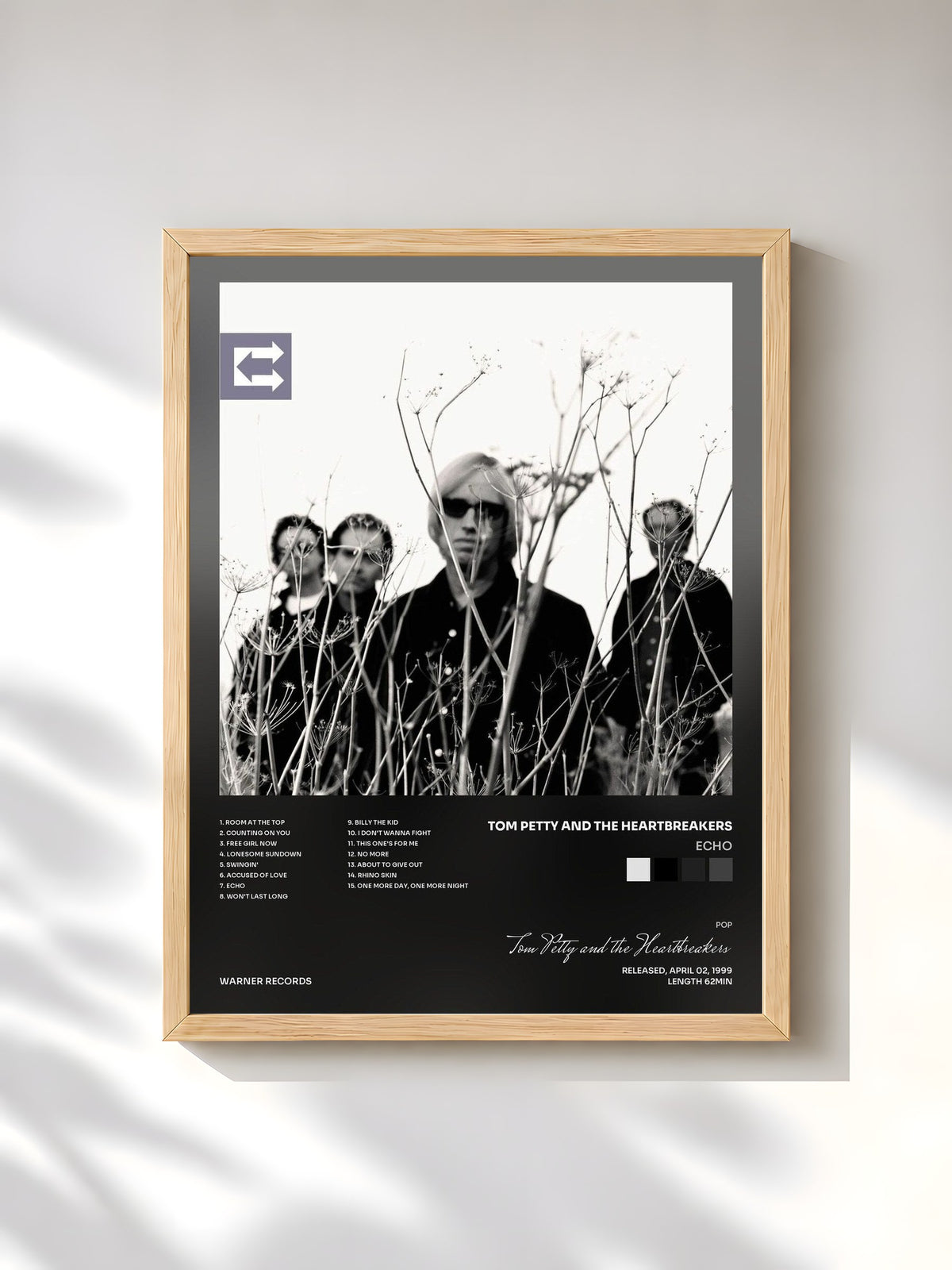 #bois Tableau de l'album Echo de Tom Petty and the Heartbreakers, cadre en bois brut, imprimé et encadré en France