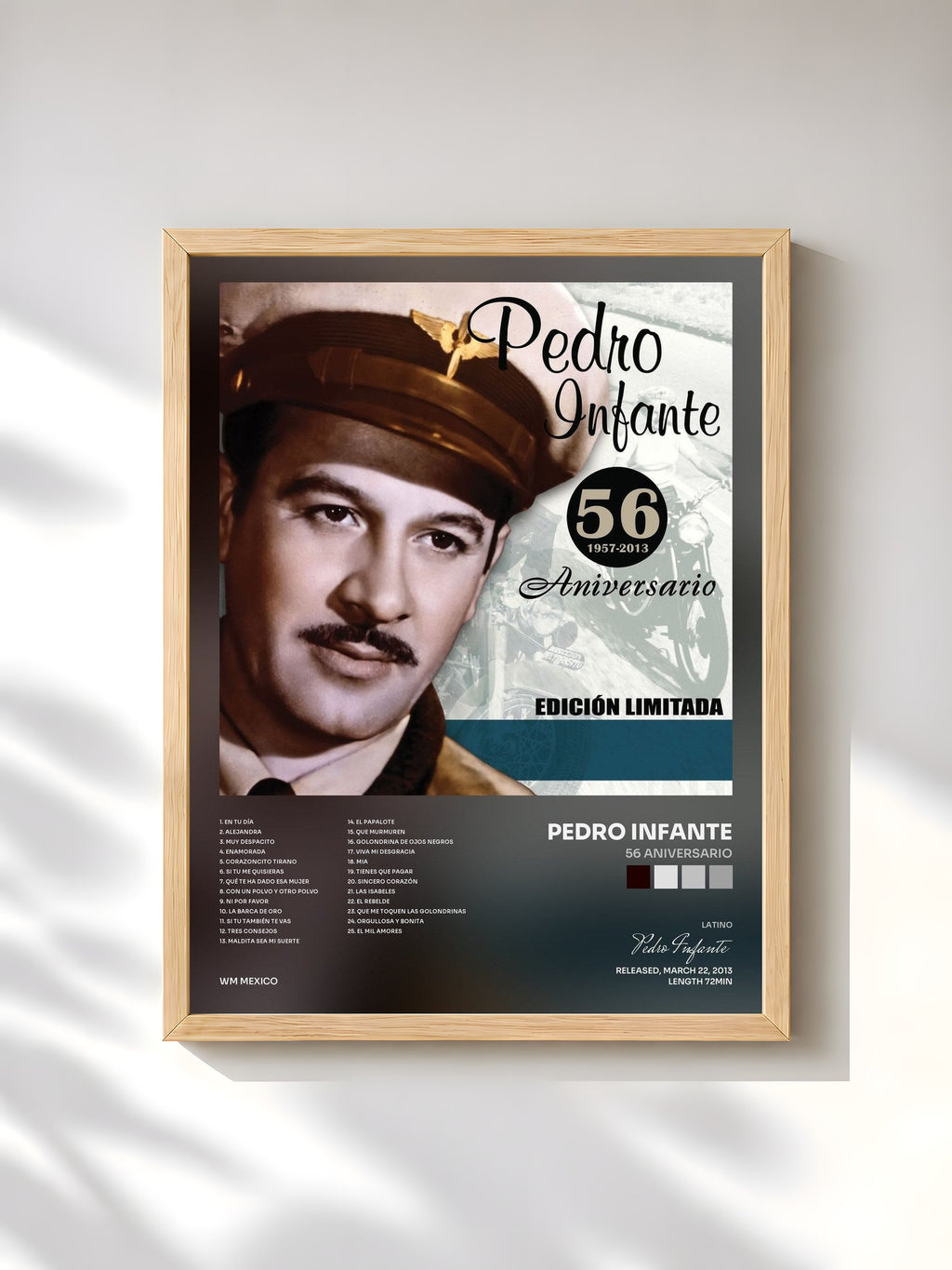 #bois Tableau de l'album 56 Aniversario de Pedro Infante, cadre en bois brut, imprimé et encadré en France