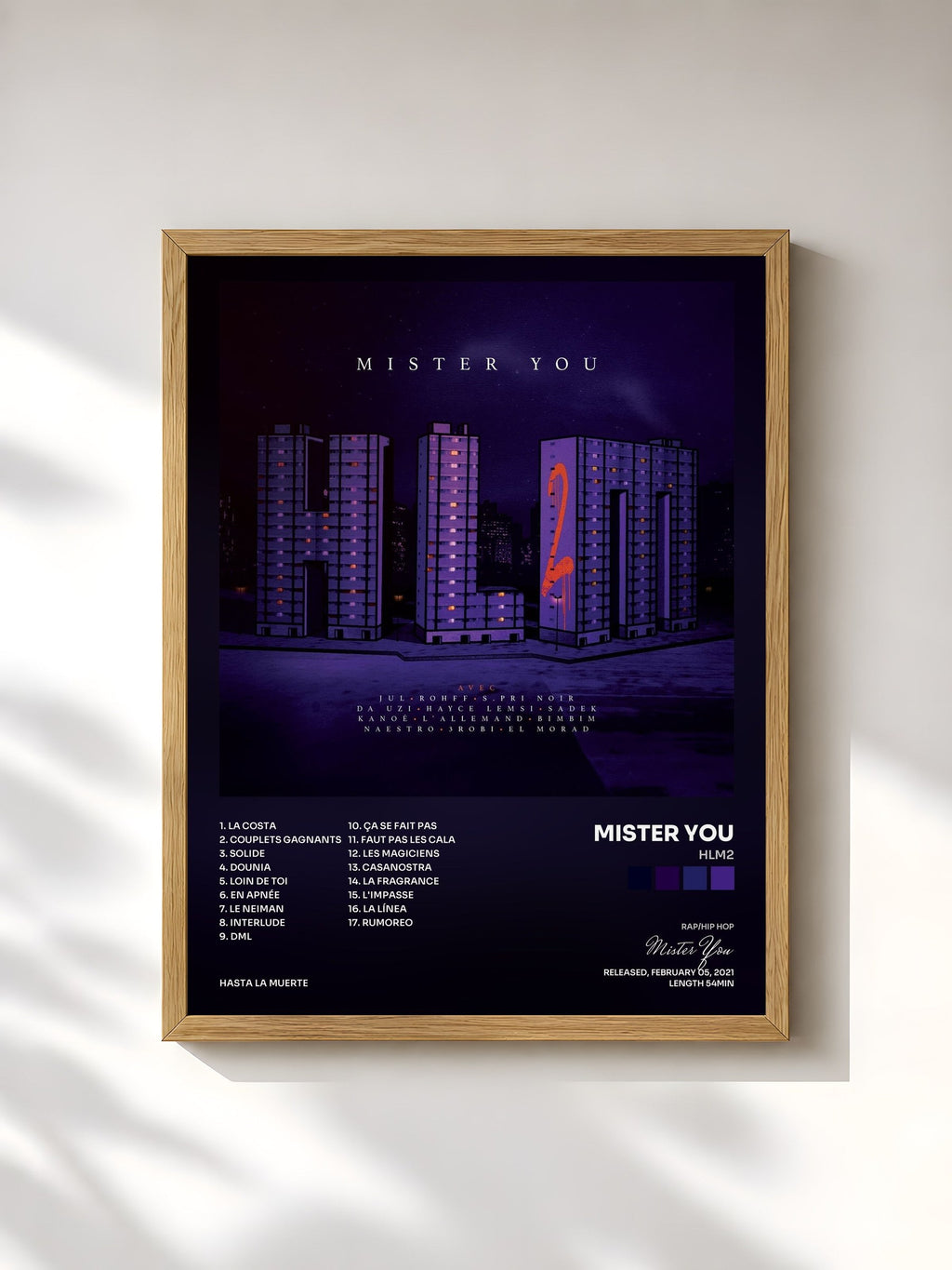#bois Tableau de l'album HLM2 de Mister You, cadre en bois brut, imprimé et encadré en France