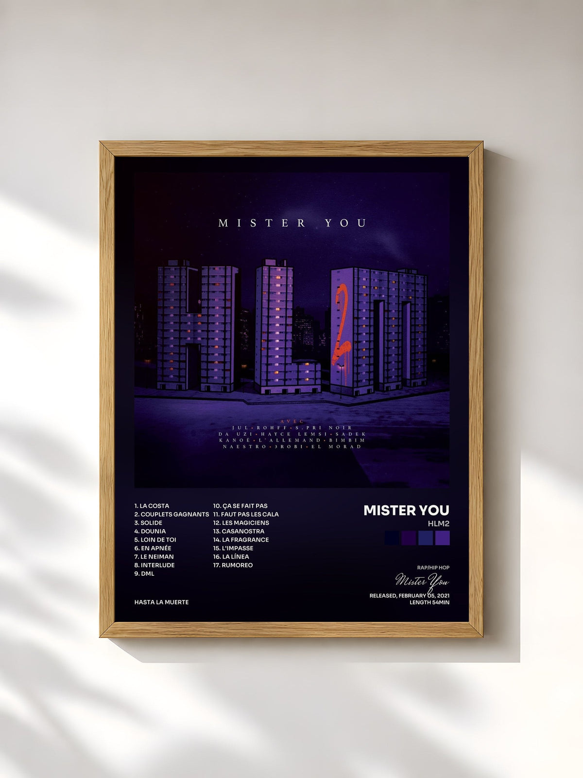 #bois Tableau de l'album HLM2 de Mister You, cadre en bois brut, imprimé et encadré en France