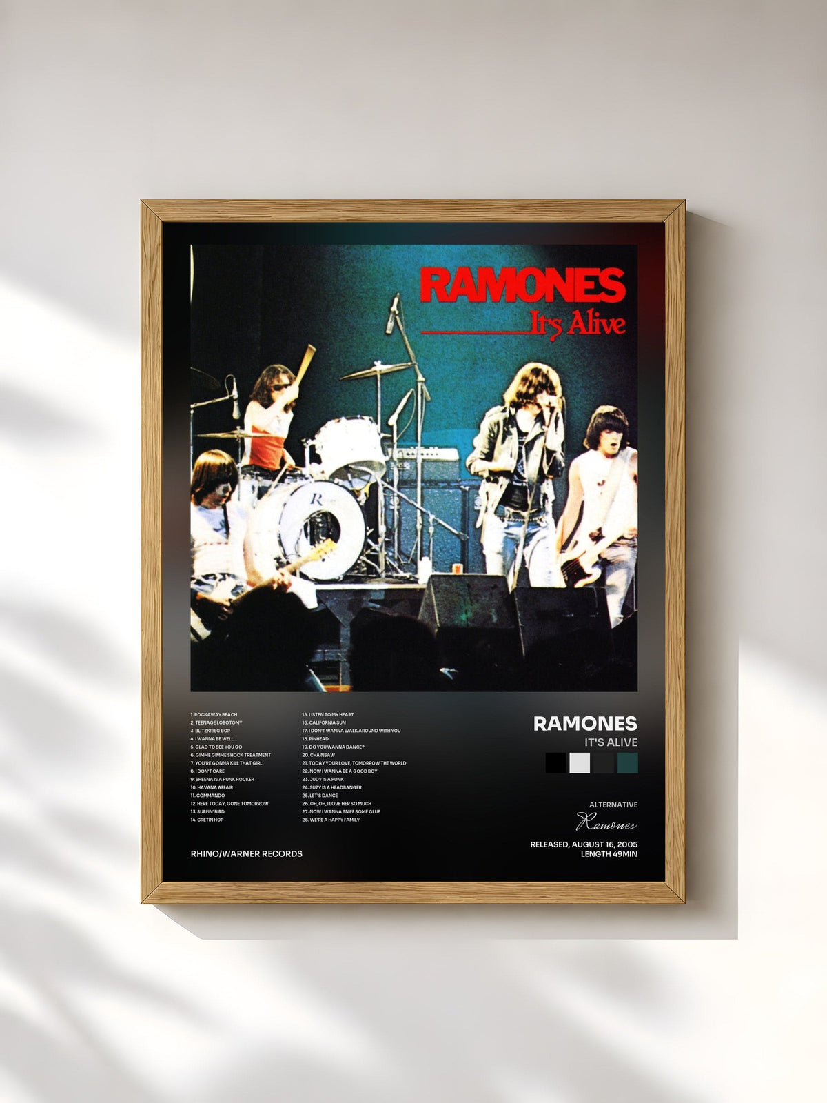 #bois Tableau de l'album It's Alive de Ramones, cadre en bois brut, imprimé et encadré en France