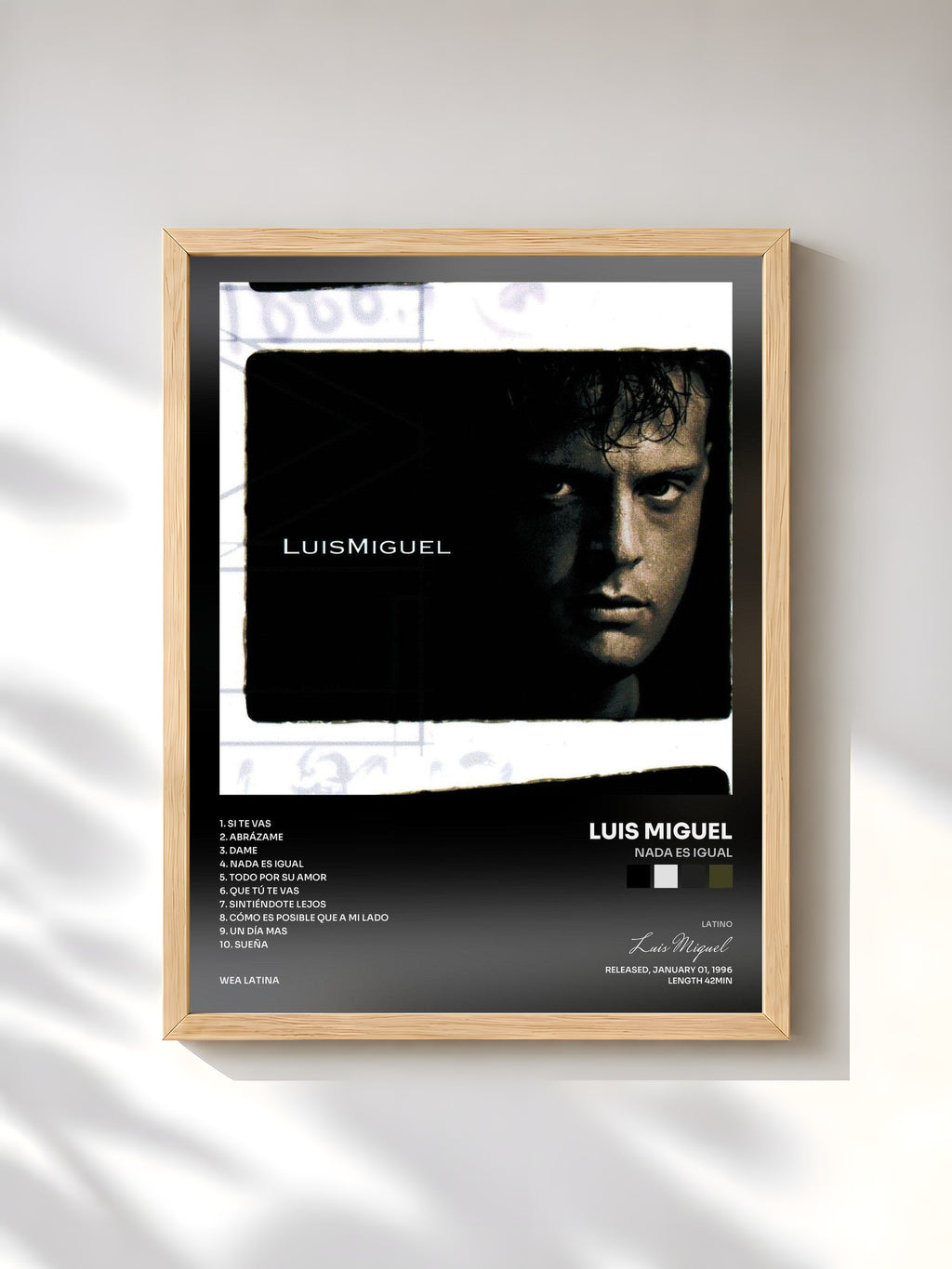 #bois Tableau de l'album Nada Es Igual de Luis Miguel, cadre en bois brut, imprimé et encadré en France