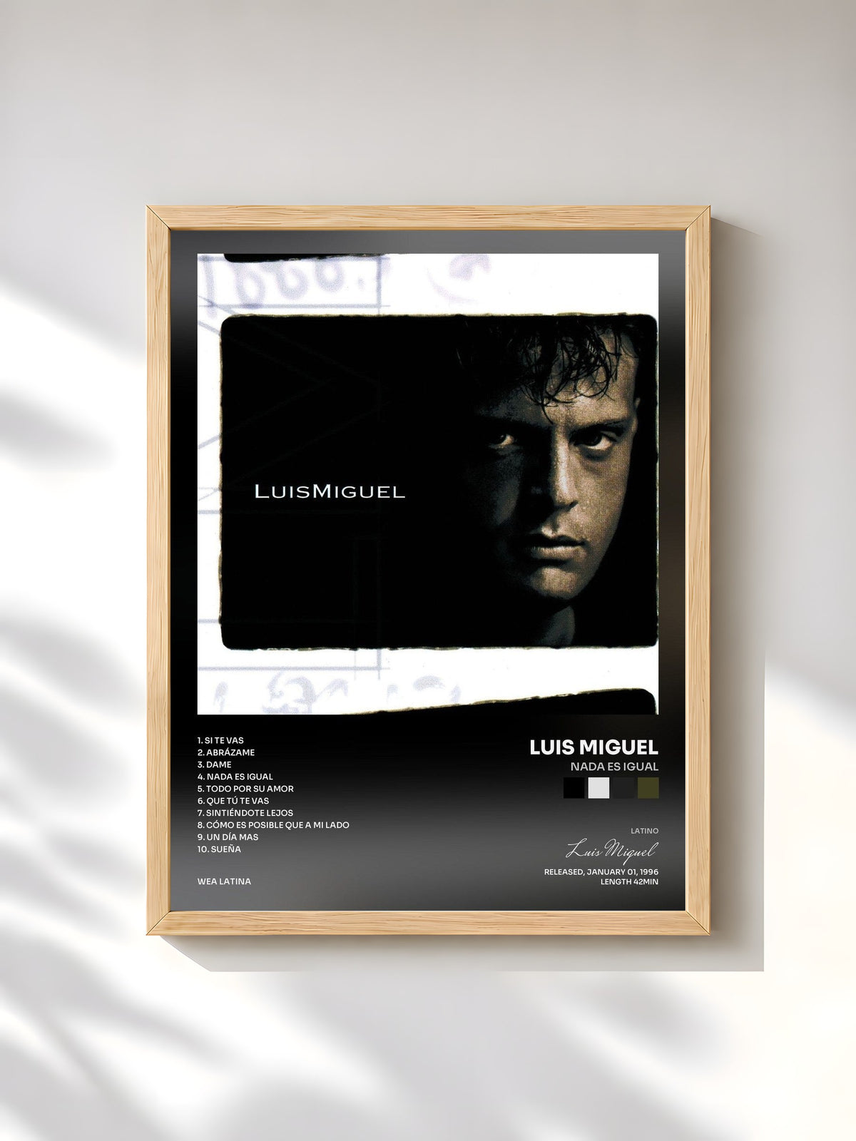 #bois Tableau de l'album Nada Es Igual de Luis Miguel, cadre en bois brut, imprimé et encadré en France