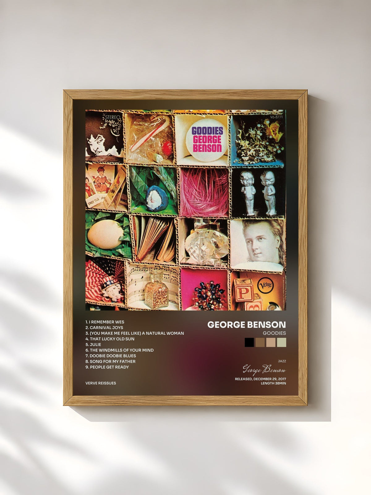 #bois Tableau de l'album Goodies de George Benson, cadre en bois brut, imprimé et encadré en France