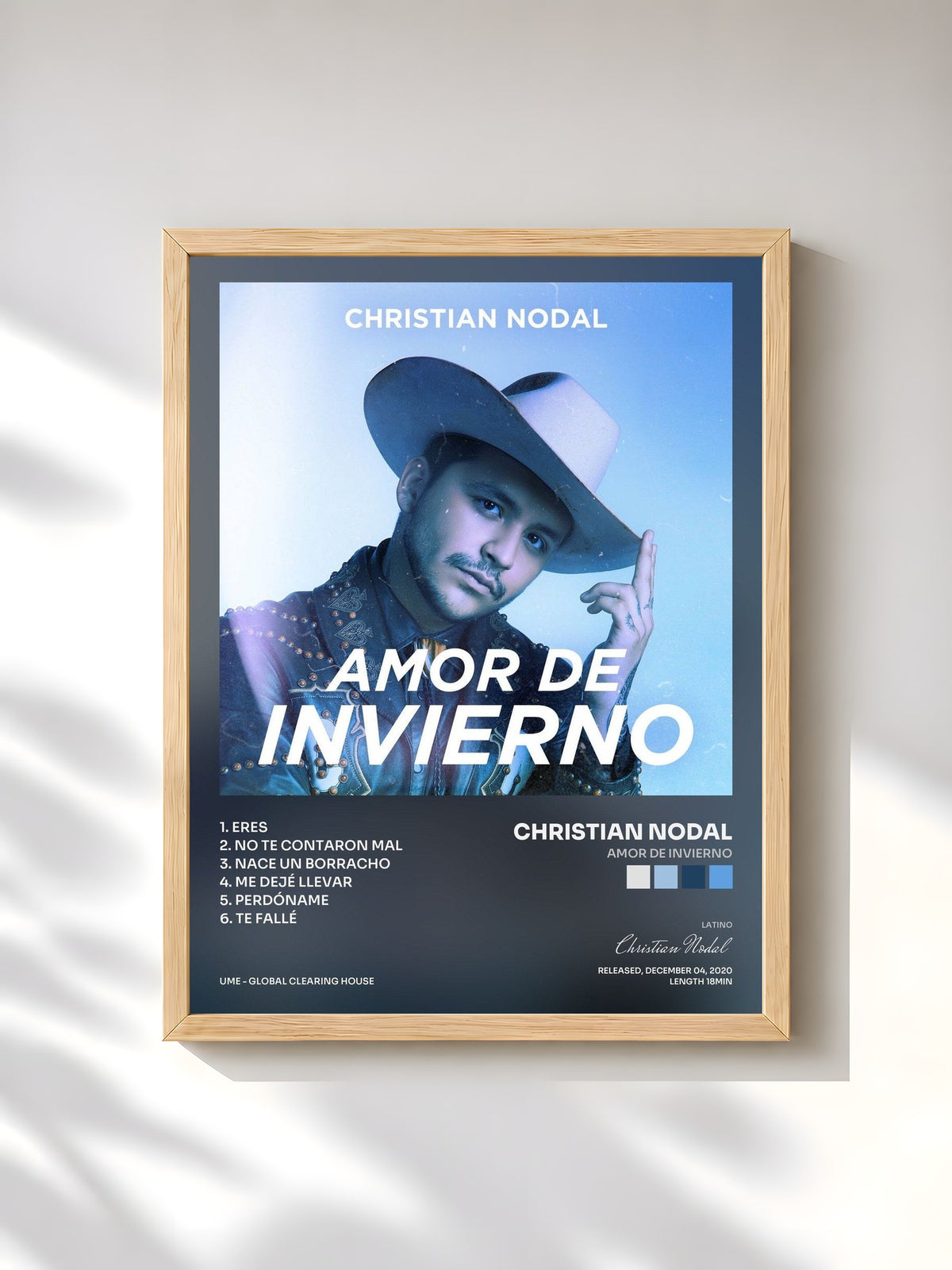 #bois Tableau de l'album Amor de Invierno de Christian Nodal, cadre en bois brut, imprimé et encadré en France