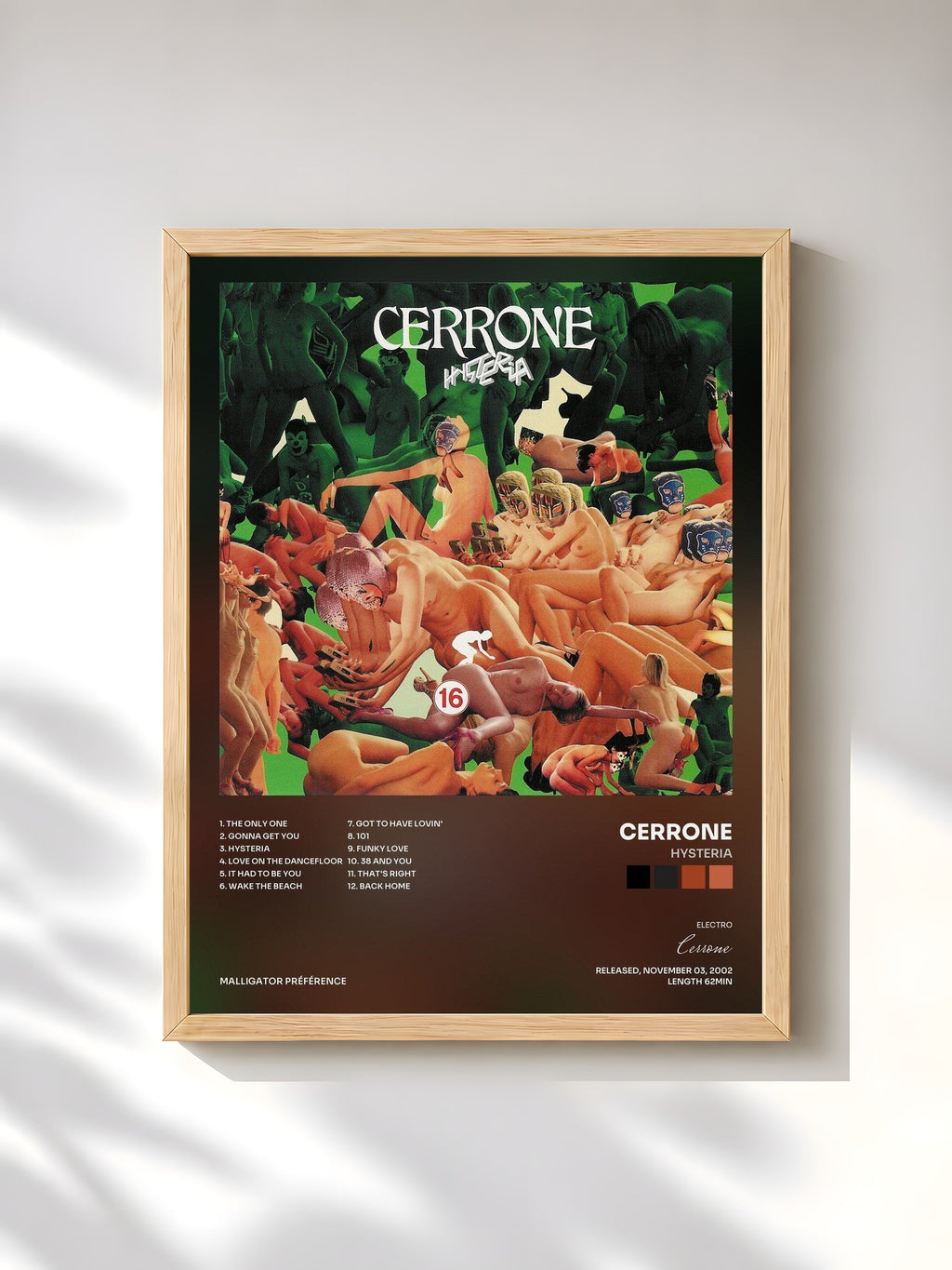 #bois Tableau de l'album Hysteria de Cerrone, cadre en bois brut, imprimé et encadré en France