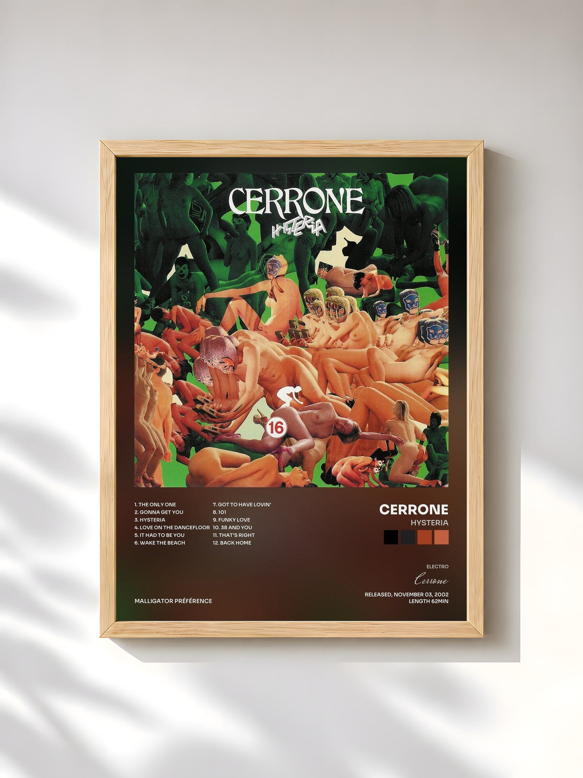 #bois Tableau de l'album Hysteria de Cerrone, cadre en bois brut, imprimé et encadré en France