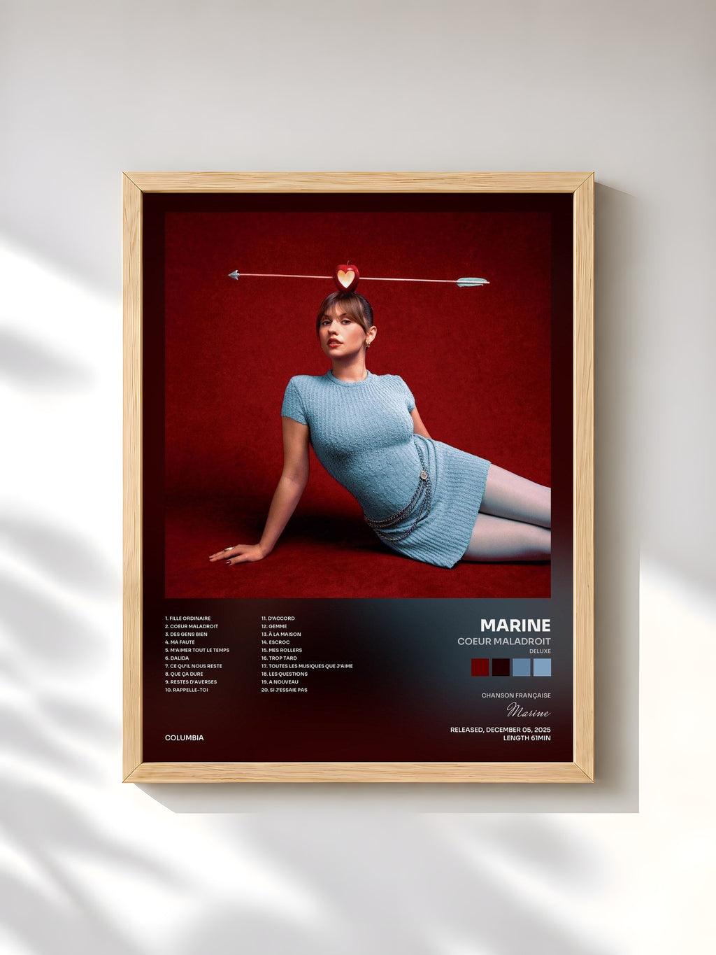 #bois Tableau de l'album Coeur maladroit (Deluxe) de Marine, cadre en bois brut, imprimé et encadré en France