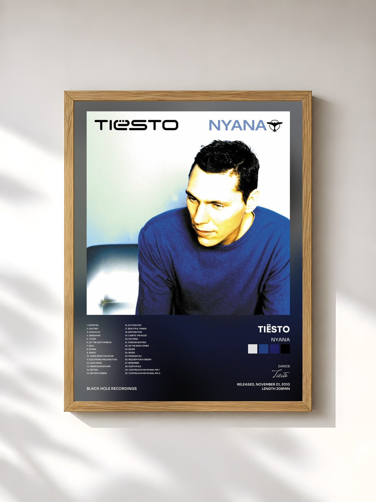 #bois Tableau de l'album Nyana de Tiësto, cadre en bois brut, imprimé et encadré en France