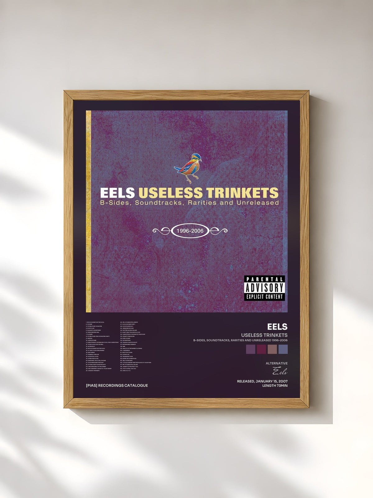 #bois Tableau de l'album Useless Trinkets (B-Sides, Soundtracks, Rarities and Unreleased 1996-2006) de Eels, cadre en bois brut, imprimé et encadré en France