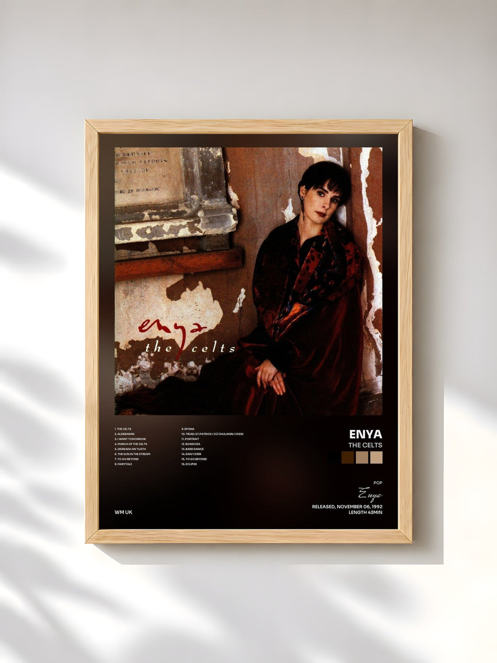 #bois Tableau de l'album The Celts de Enya, cadre en bois brut, imprimé et encadré en France