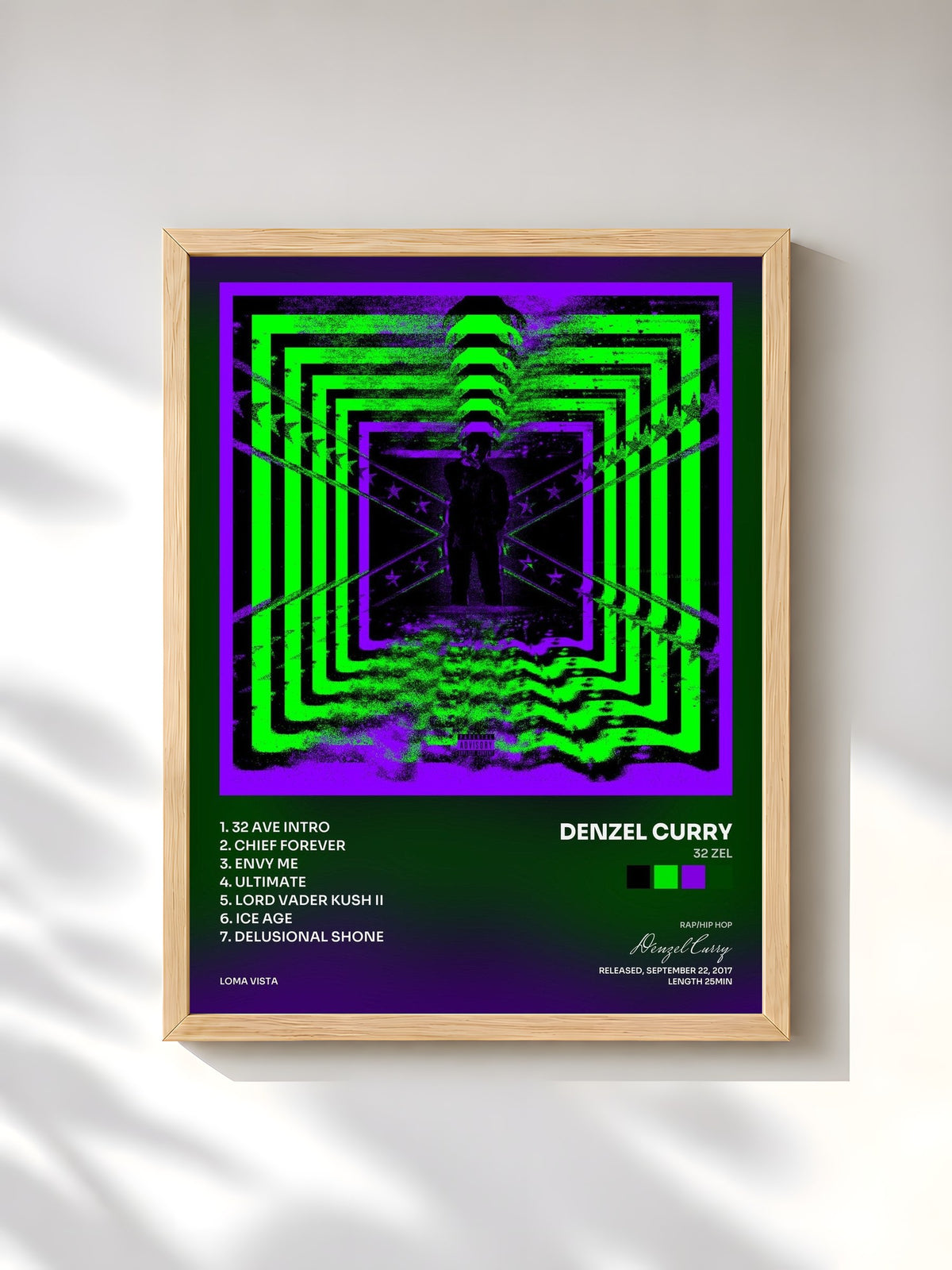 #bois Tableau de l'album 32 Zel de Denzel Curry, cadre en bois brut, imprimé et encadré en France