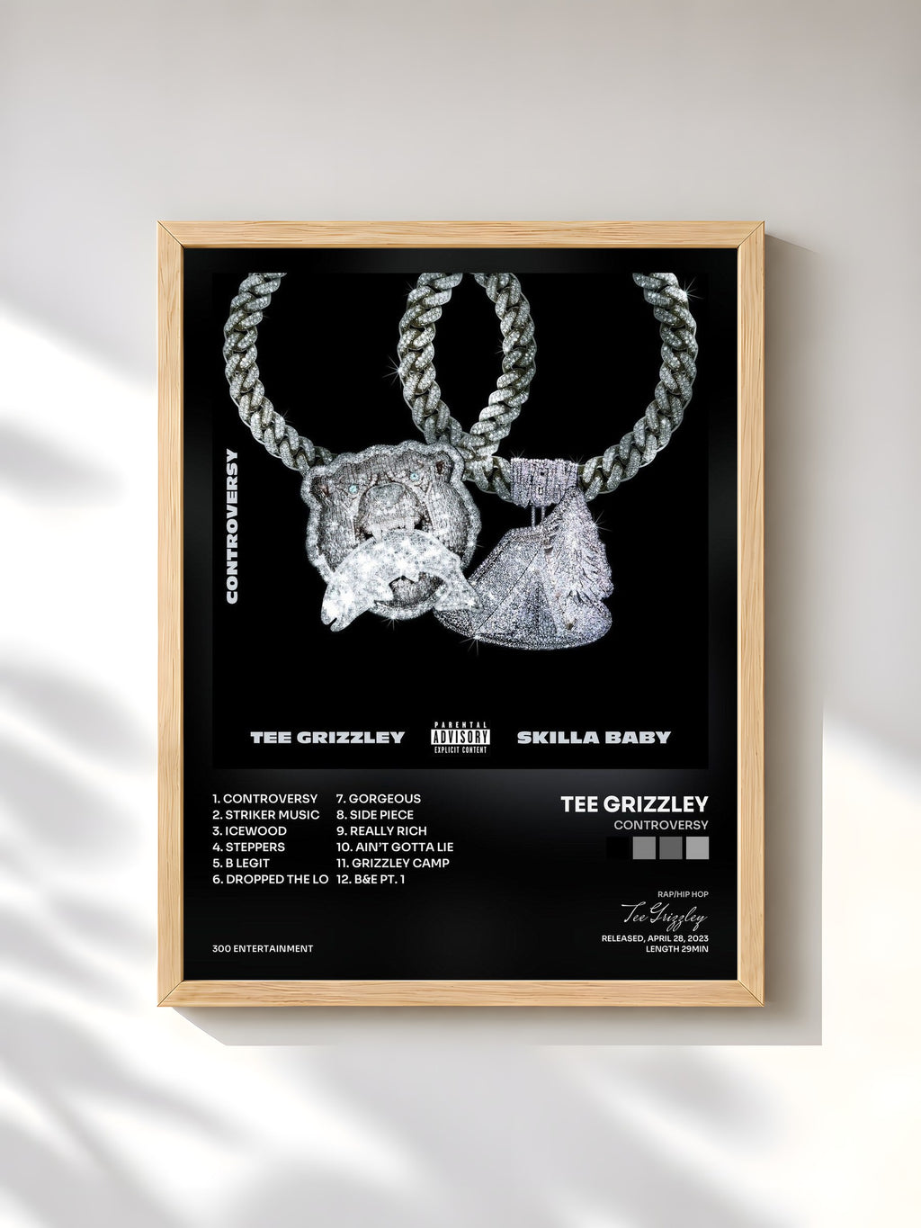 #bois Tableau de l'album Controversy de Tee Grizzley, cadre en bois brut, imprimé et encadré en France