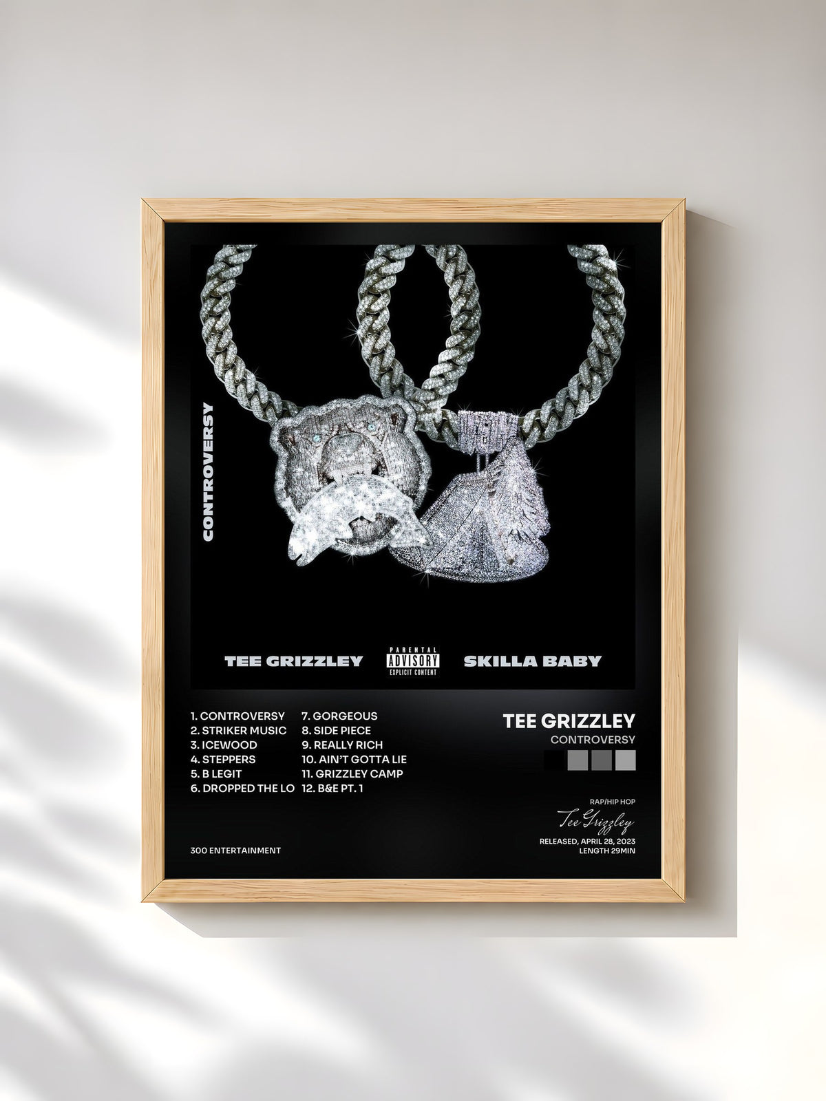 #bois Tableau de l'album Controversy de Tee Grizzley, cadre en bois brut, imprimé et encadré en France