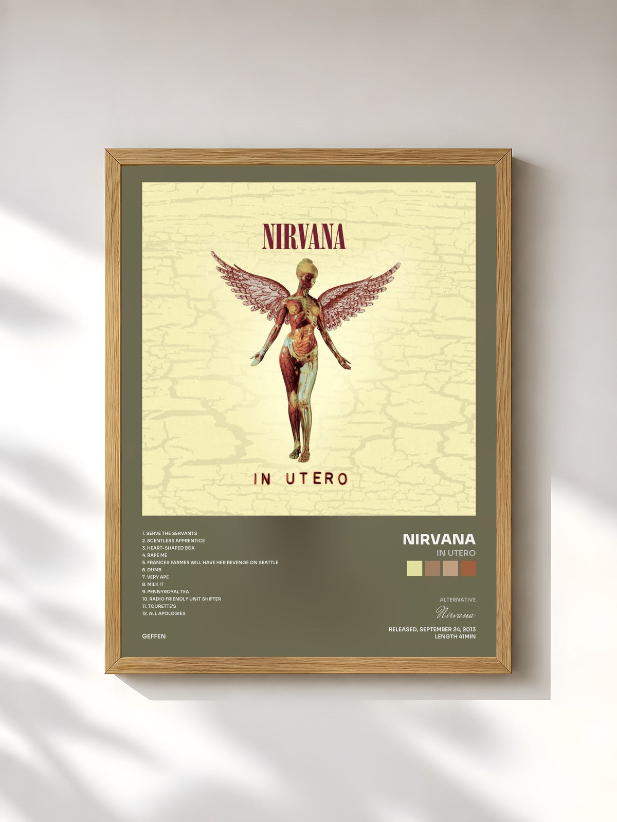 #bois Tableau de l'album In Utero de Nirvana, cadre en bois brut, imprimé et encadré en France