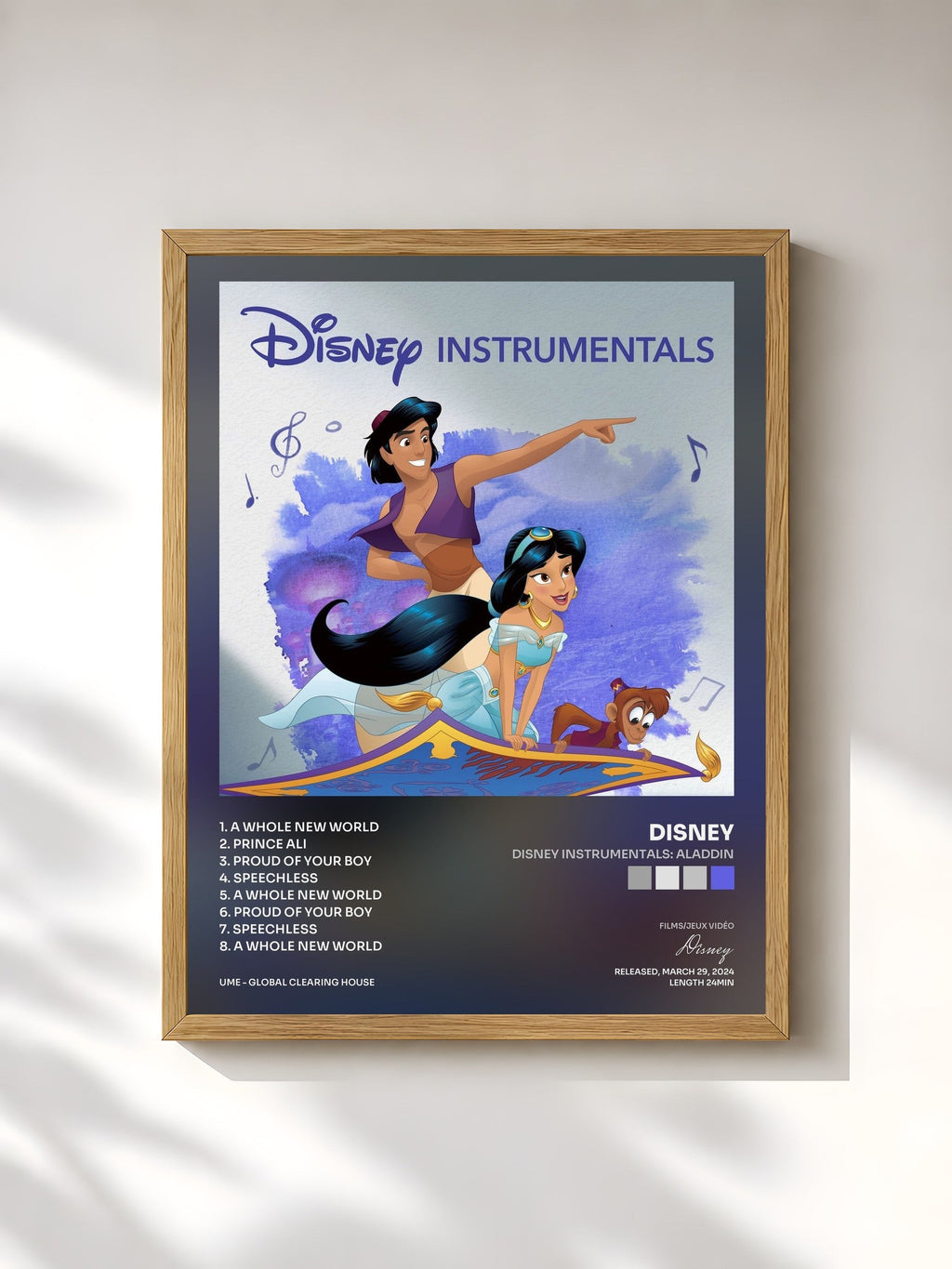 #bois Tableau de l'album Disney Instrumentals: Aladdin de Disney, cadre en bois brut, imprimé et encadré en France