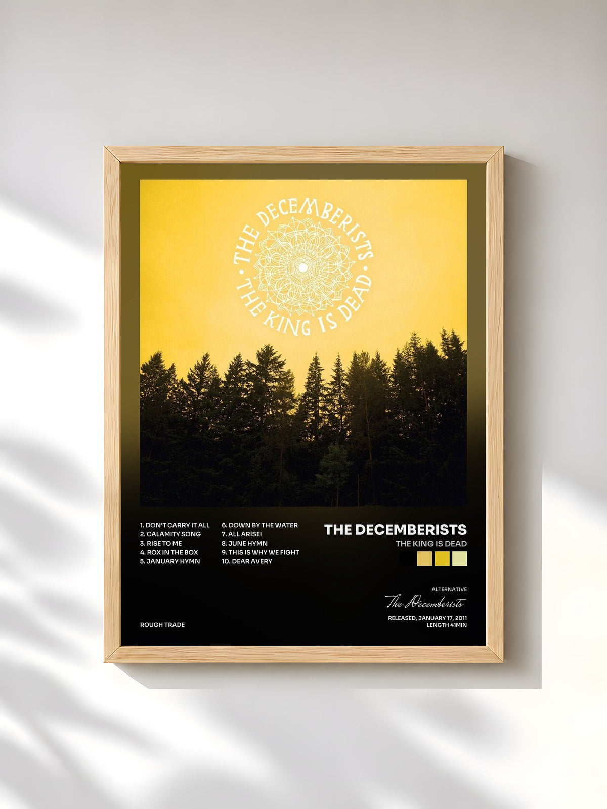 #bois Tableau de l'album The King Is Dead de The Decemberists, cadre en bois brut, imprimé et encadré en France