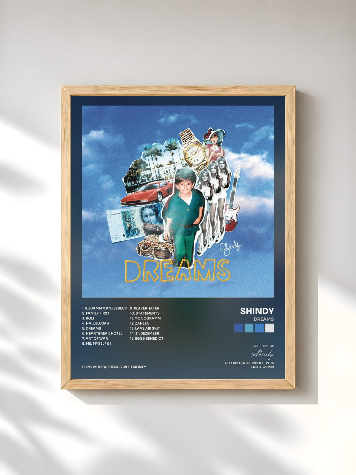 #bois Tableau de l'album DREAMS de Shindy, cadre en bois brut, imprimé et encadré en France