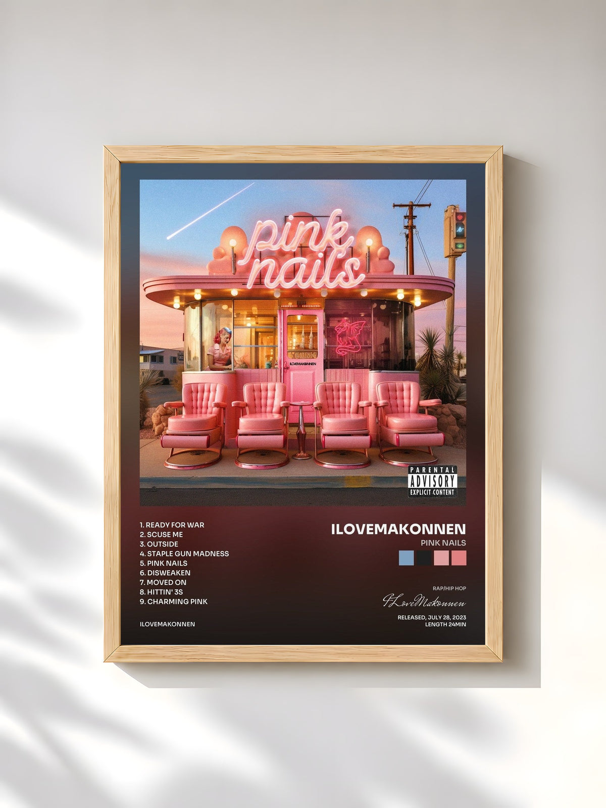 #bois Tableau de l'album Pink Nails de ILoveMakonnen, cadre en bois brut, imprimé et encadré en France