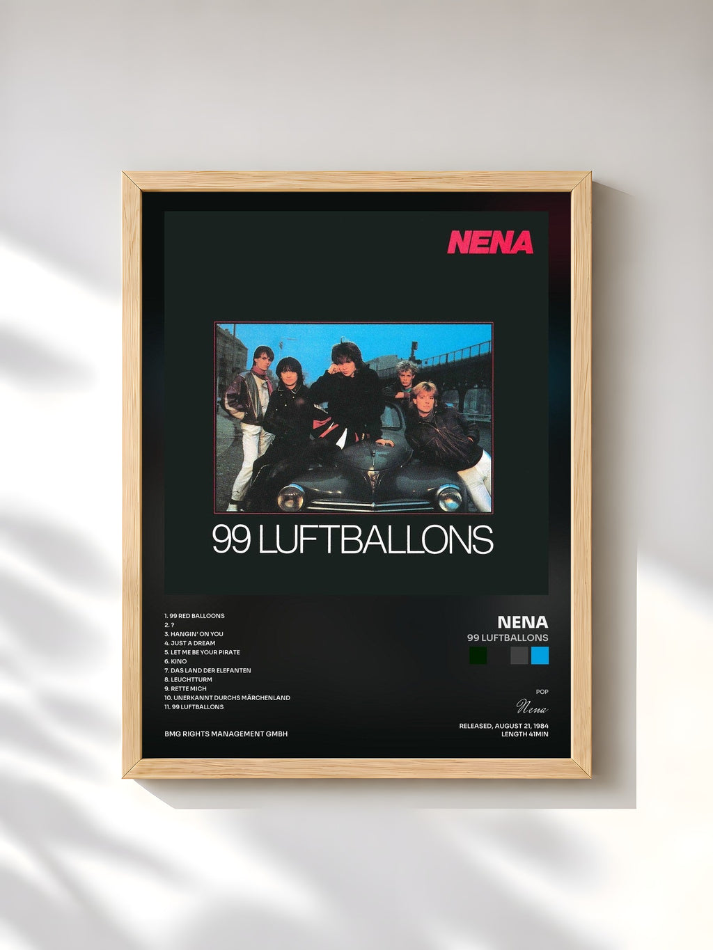 #bois Tableau de l'album 99 Luftballons de Nena, cadre en bois brut, imprimé et encadré en France