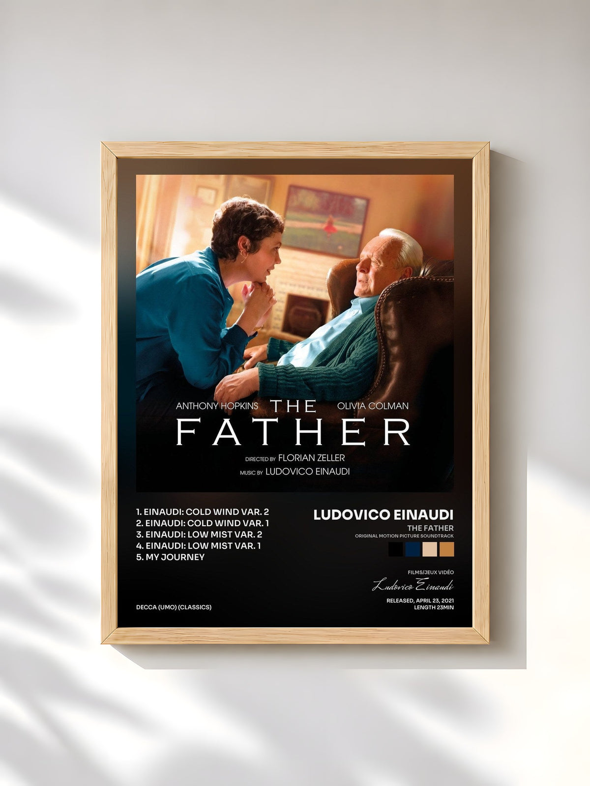 #bois Tableau de l'album The Father (Original Motion Picture Soundtrack) de Ludovico Einaudi, cadre en bois brut, imprimé et encadré en France