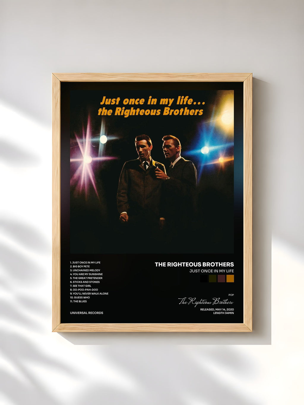 #bois Tableau de l'album Just Once In My Life de The Righteous Brothers, cadre en bois brut, imprimé et encadré en France