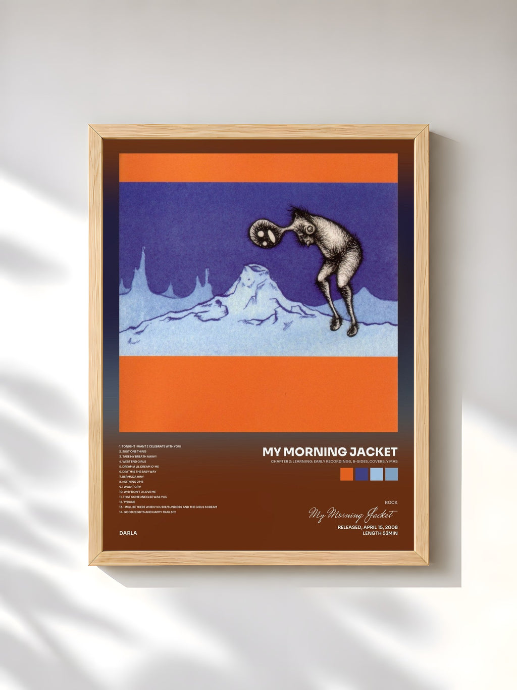 #bois Tableau de l'album Chapter 2: Learning: Early Recordings, B-Sides, Covers, Y Mas de My Morning Jacket, cadre en bois brut, imprimé et encadré en France