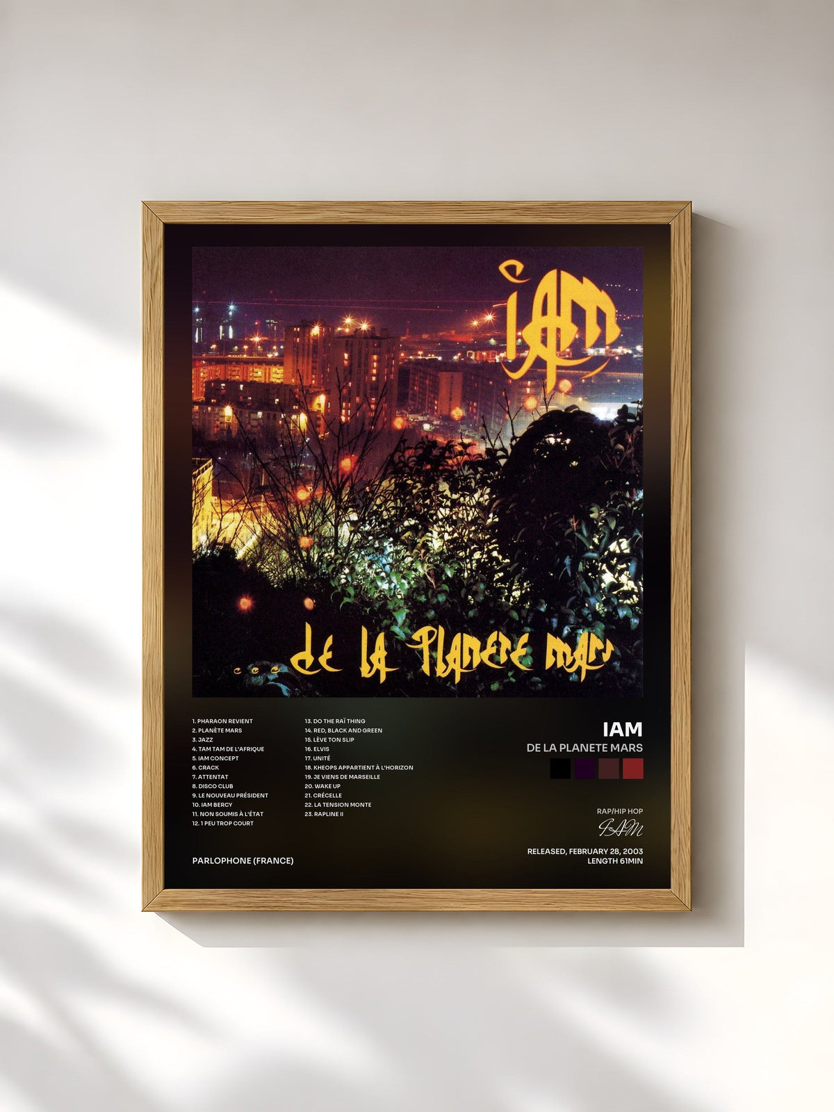 #bois Tableau de l'album De La Planete Mars de IAM, cadre en bois brut, imprimé et encadré en France