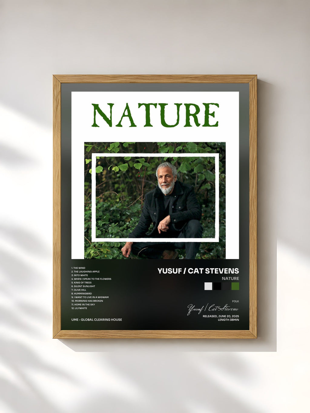 #bois Tableau de l'album Nature de Yusuf / Cat Stevens, cadre en bois brut, imprimé et encadré en France
