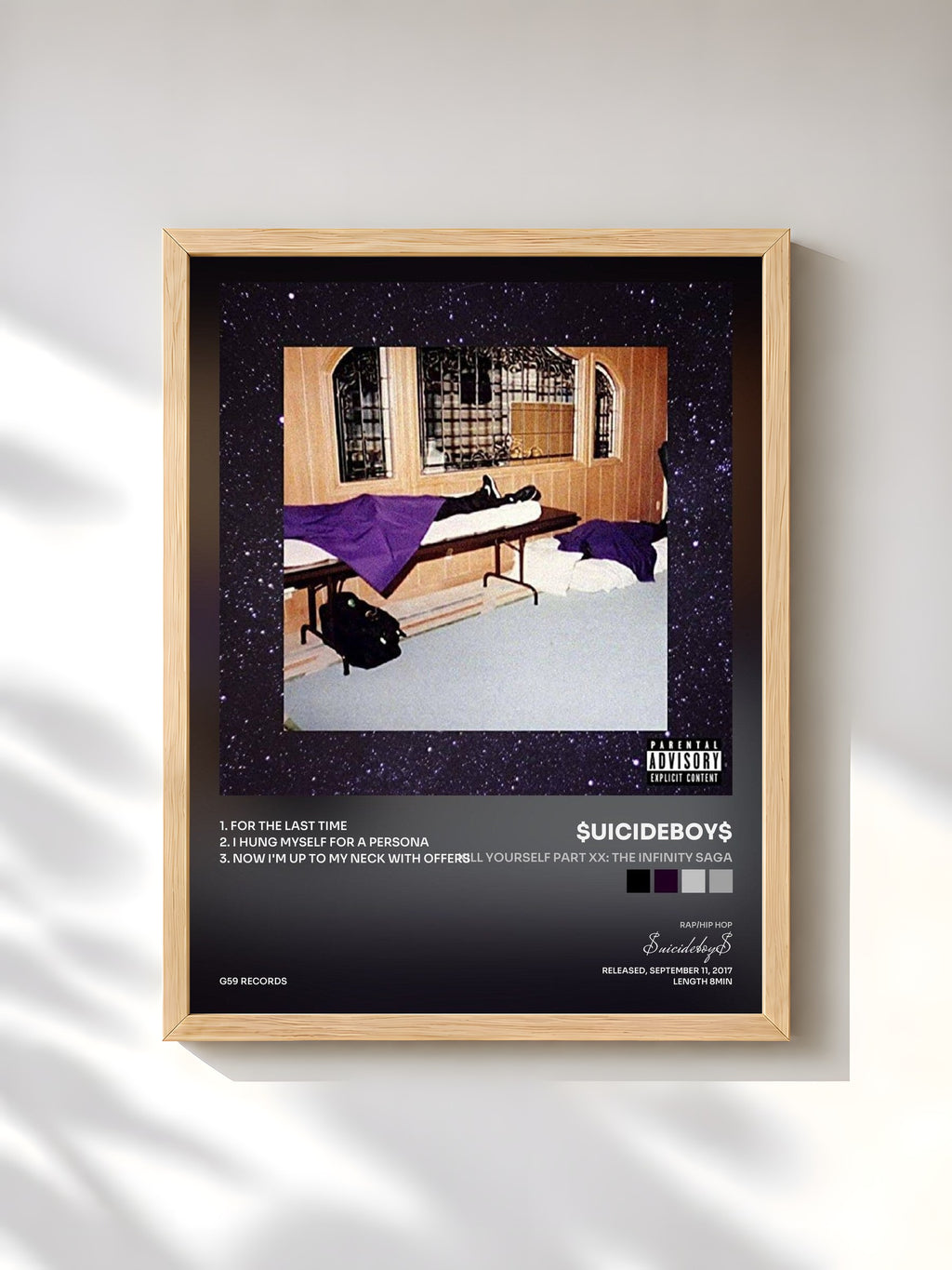#bois Tableau de l'album KILL YOURSELF Part XX: The Infinity Saga de $uicideboy$, cadre en bois brut, imprimé et encadré en France