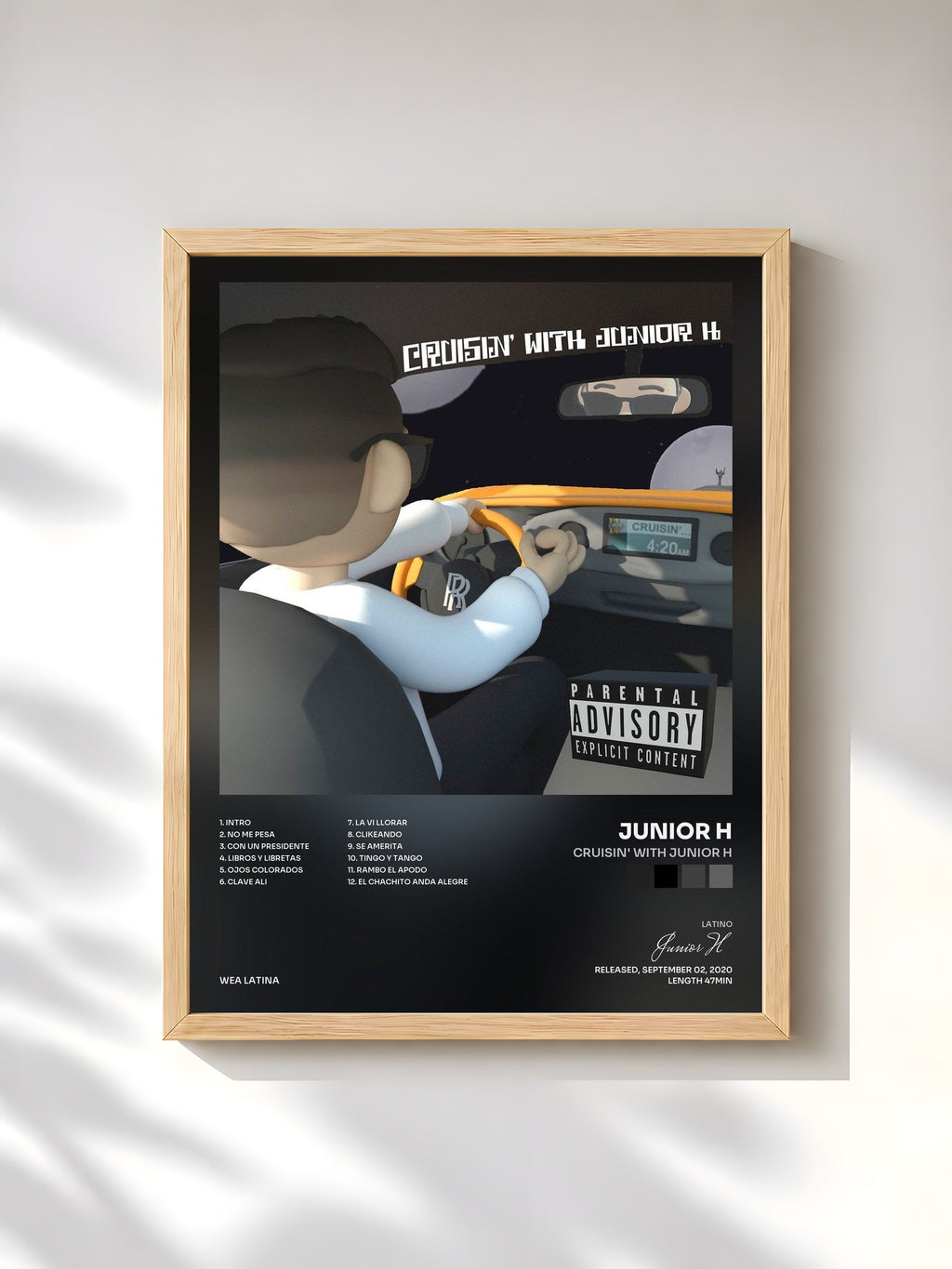 #bois Tableau de l'album Cruisin' with Junior H de Junior H, cadre en bois brut, imprimé et encadré en France