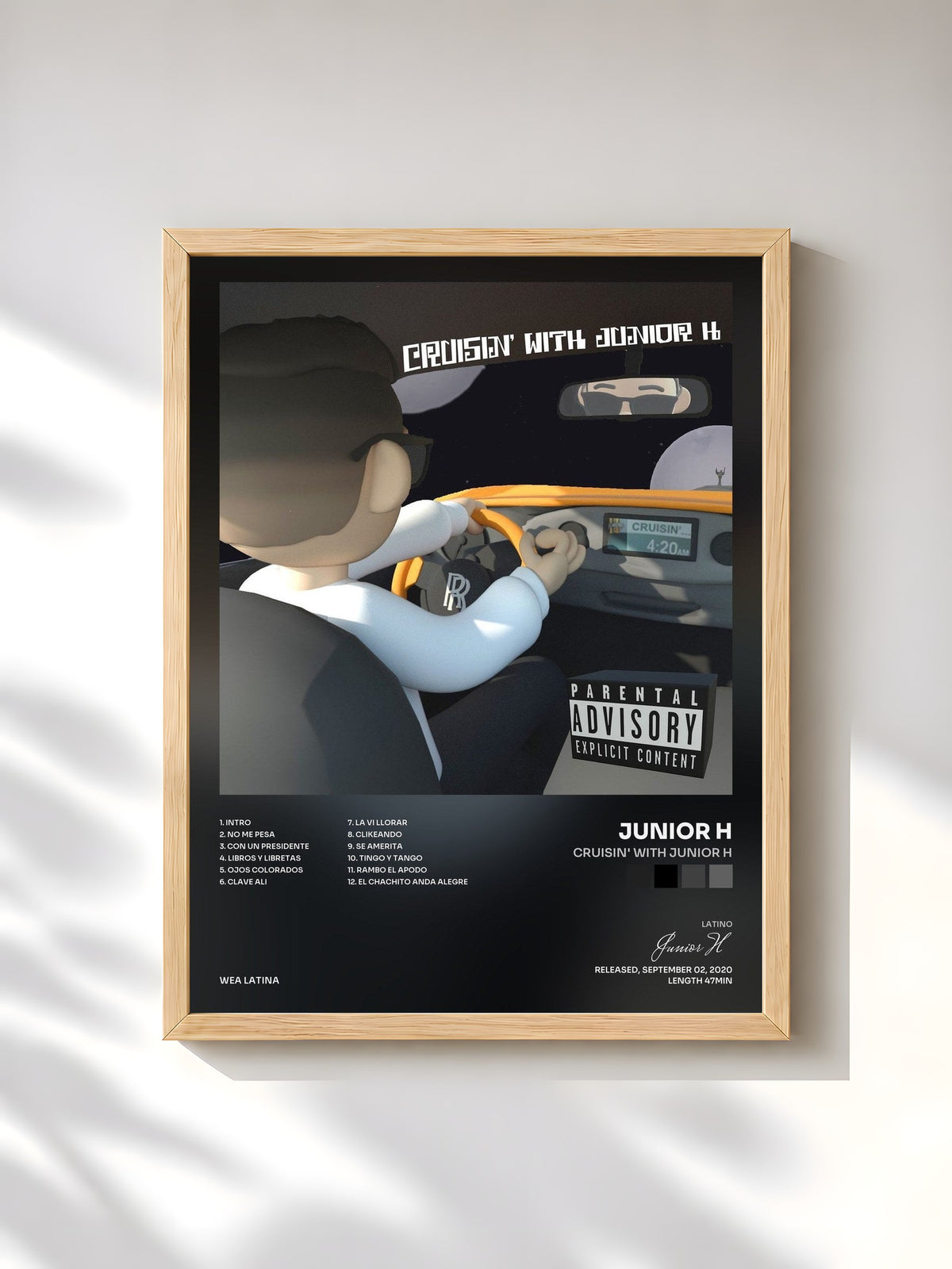 #bois Tableau de l'album Cruisin' with Junior H de Junior H, cadre en bois brut, imprimé et encadré en France
