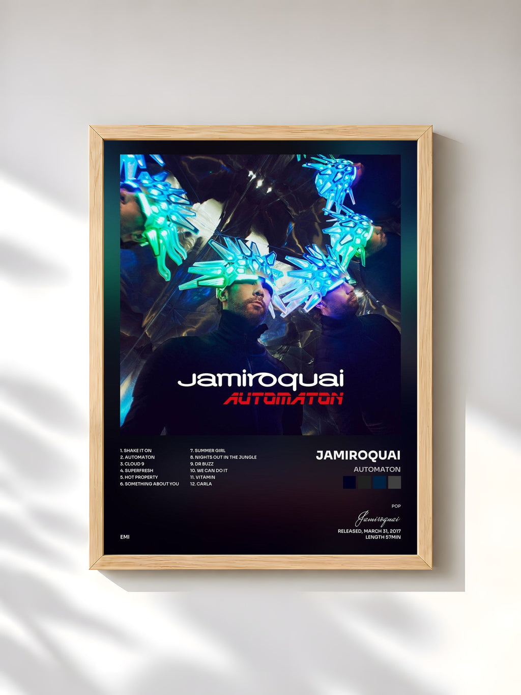 #bois Tableau de l'album Automaton de Jamiroquai, cadre en bois brut, imprimé et encadré en France
