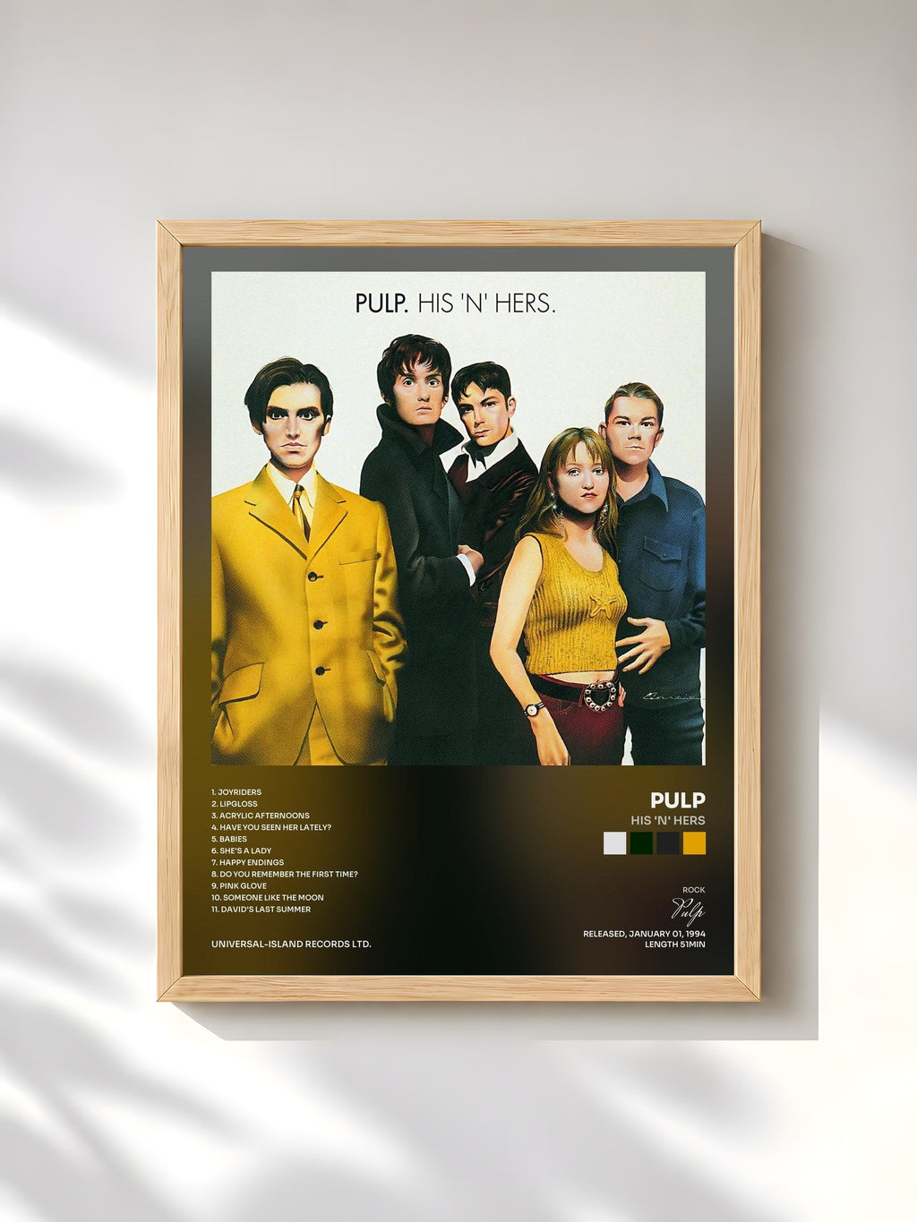 #bois Tableau de l'album His 'N' Hers de Pulp, cadre en bois brut, imprimé et encadré en France