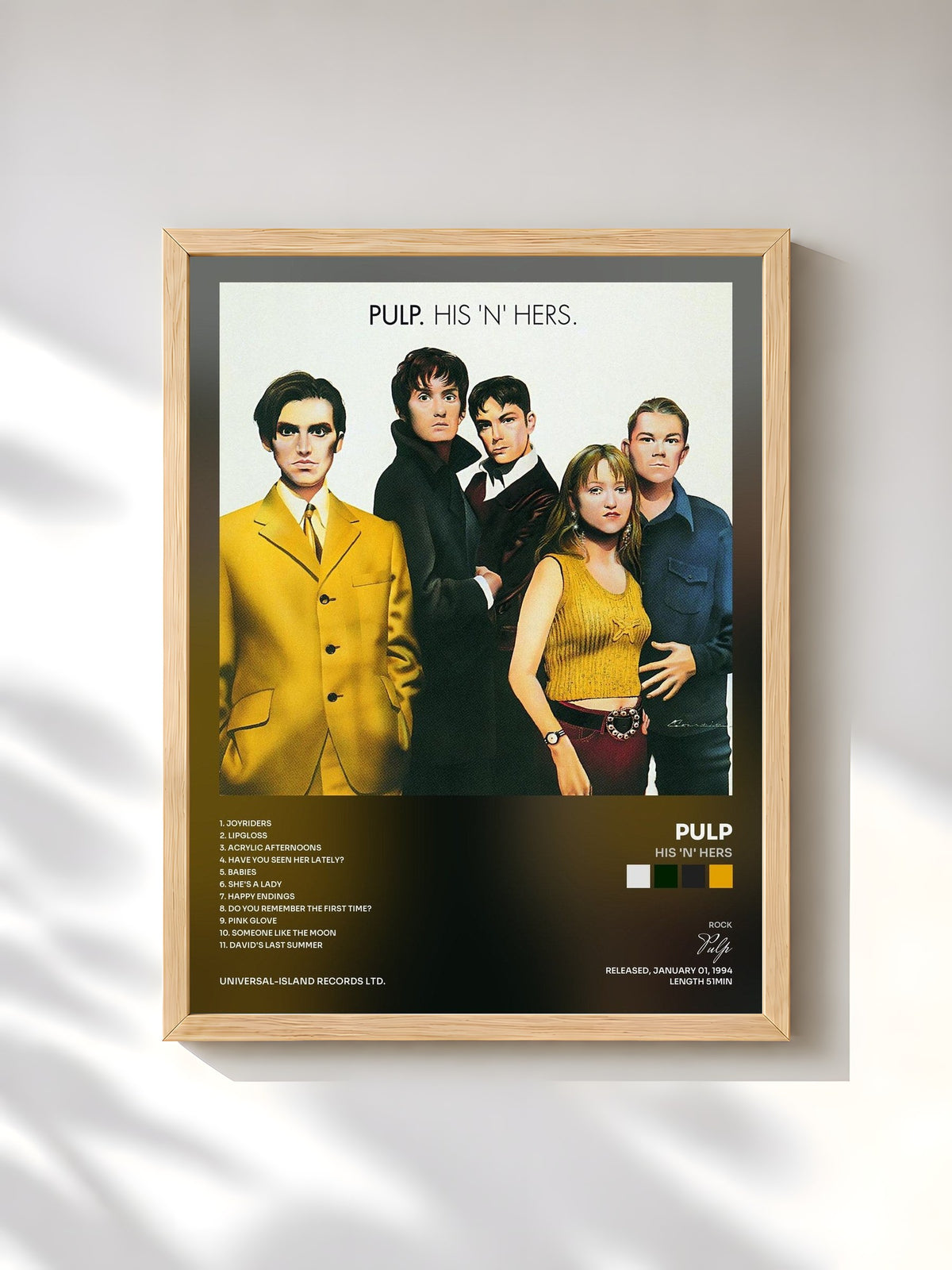 #bois Tableau de l'album His 'N' Hers de Pulp, cadre en bois brut, imprimé et encadré en France
